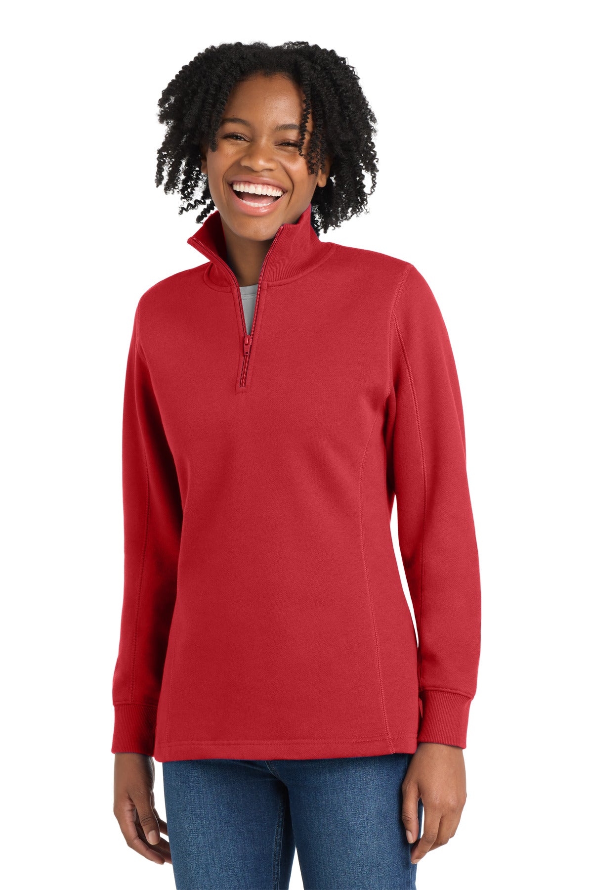 Sport-Tek Women's 1/4-Zip Sweatshirt. LST253 in True Red