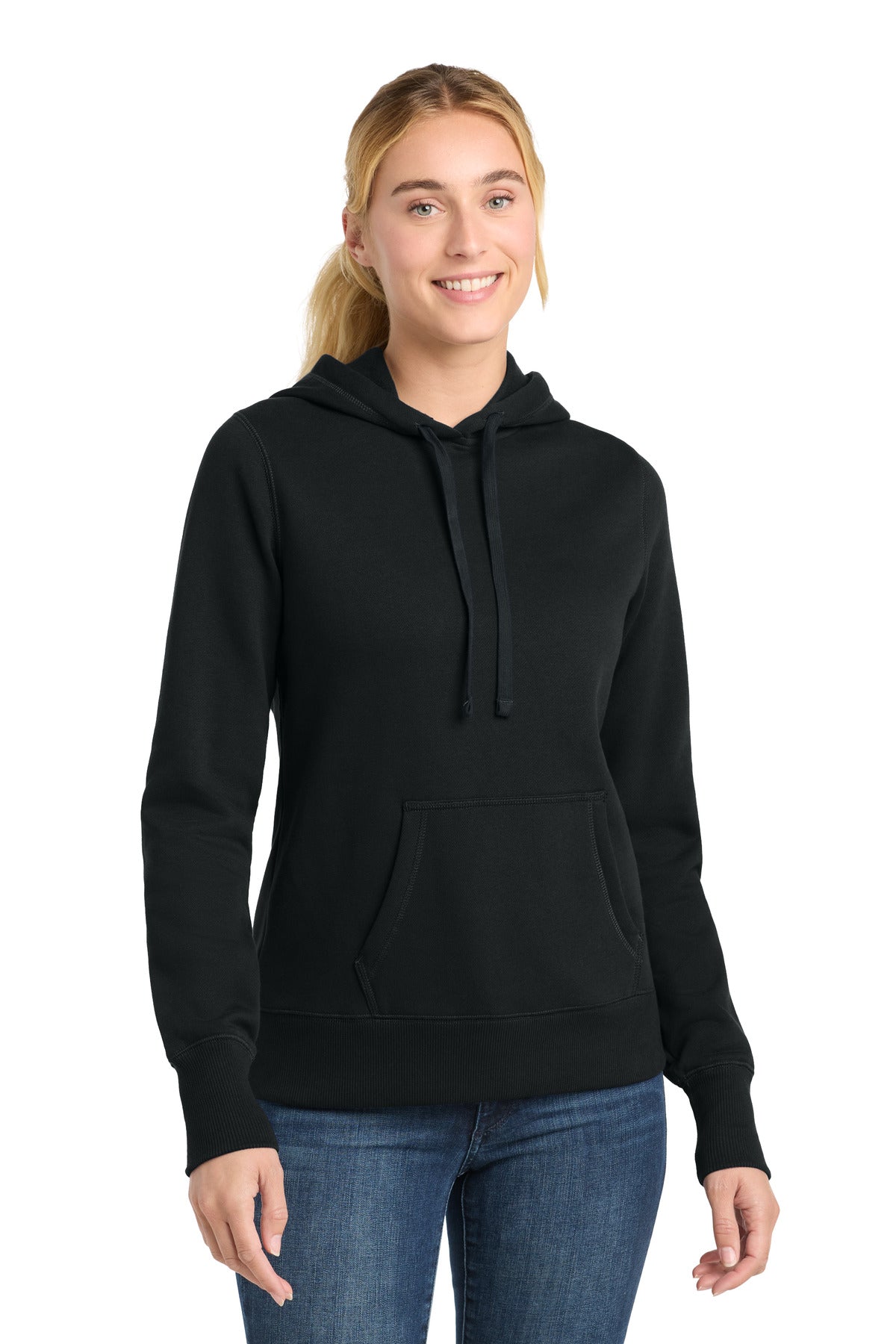 Sport-Tek Women's Pullover Hooded Sweatshirt. LST254 in Black