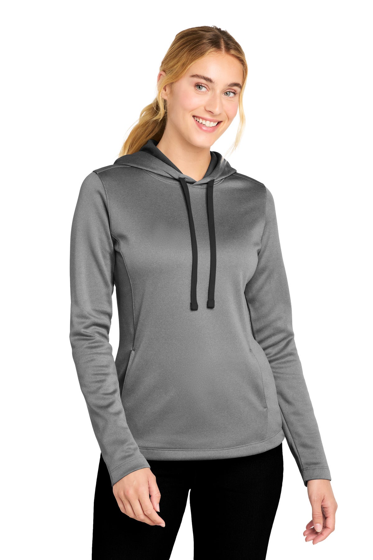 Sport-Tek  Women's PosiCharge  Sport-Wick  Heather Fleece Hooded Pullover. LST264 in Black Heather
