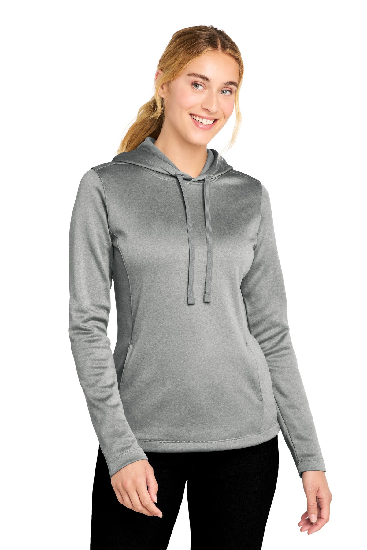 Sport-Tek  Women's PosiCharge  Sport-Wick  Heather Fleece Hooded Pullover. LST264 in Dark Silver Heather