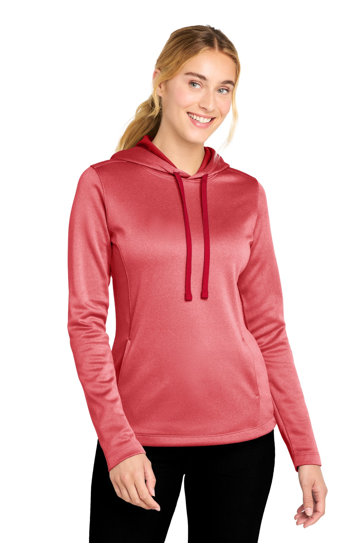 Sport-Tek  Women's PosiCharge  Sport-Wick  Heather Fleece Hooded Pullover. LST264 in Deep Red Heather