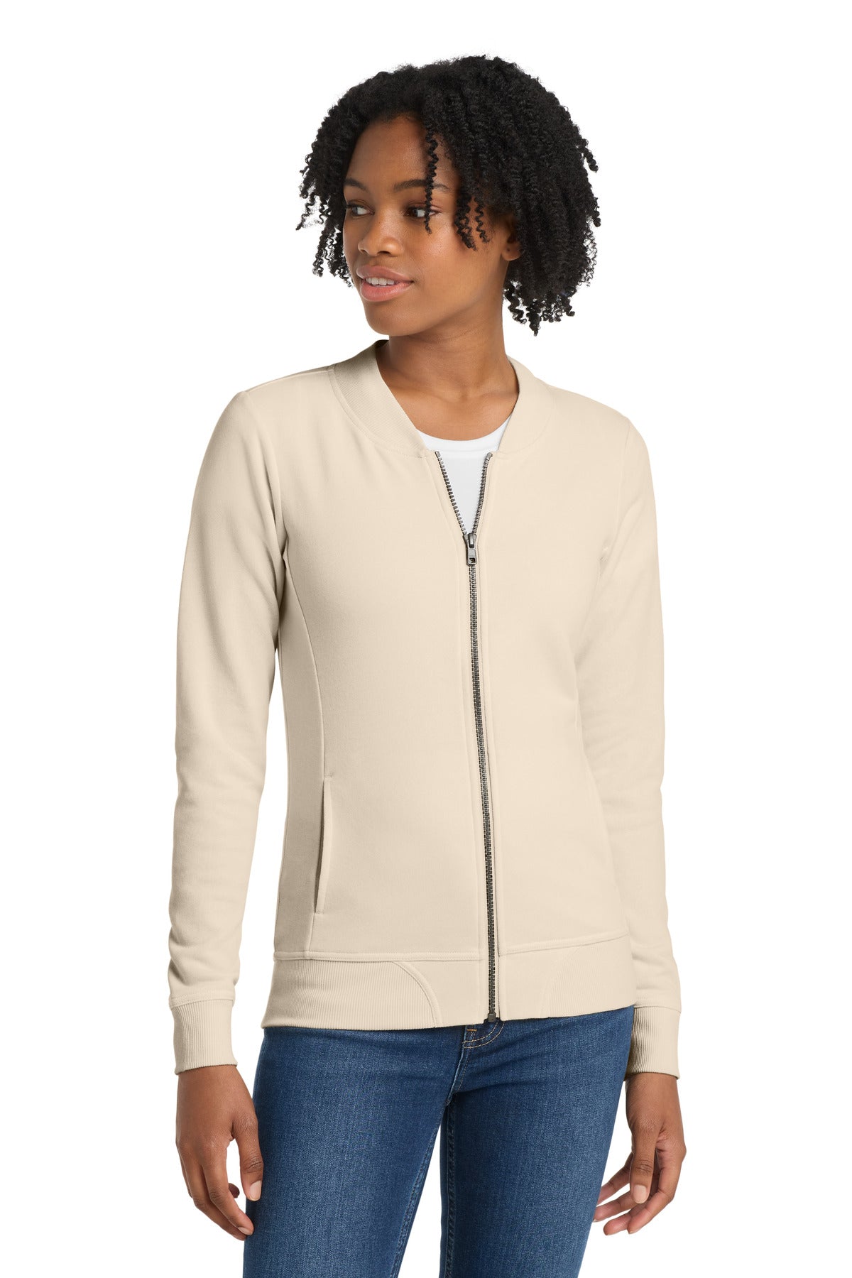 Sport-Tek  Women's Lightweight French Terry Bomber LST274 in Ecru