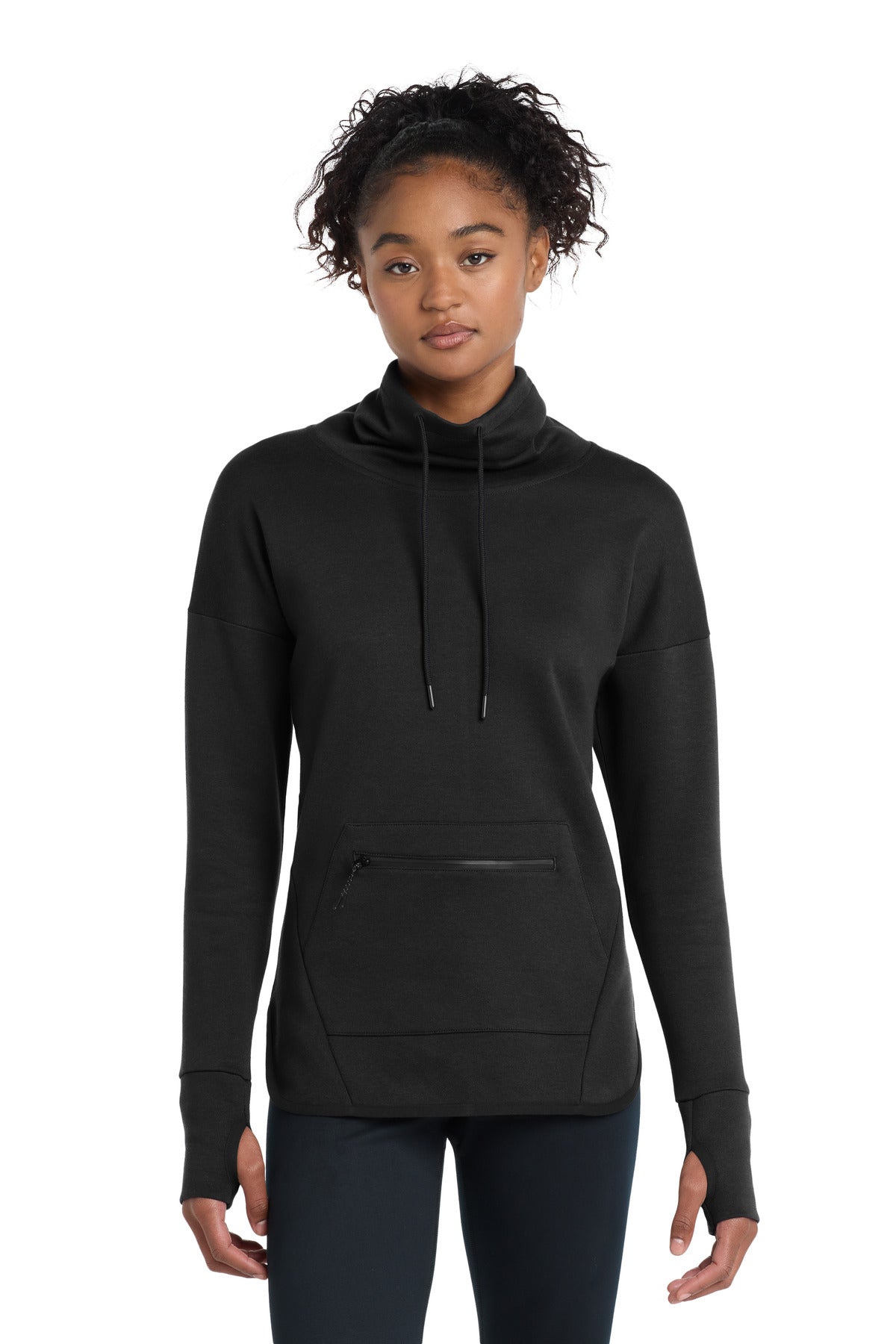 Sport-Tek Women's Triumph Cowl Neck Pullover LST280 in Black