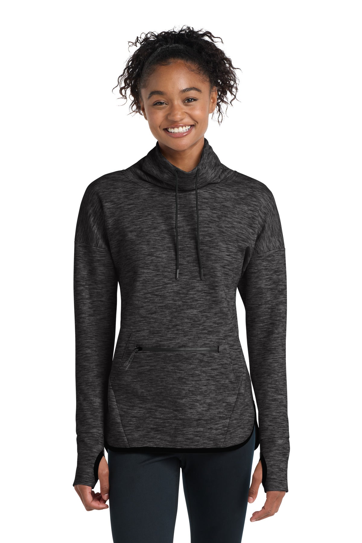 Sport-Tek Women's Triumph Cowl Neck Pullover LST280 in Black Heather
