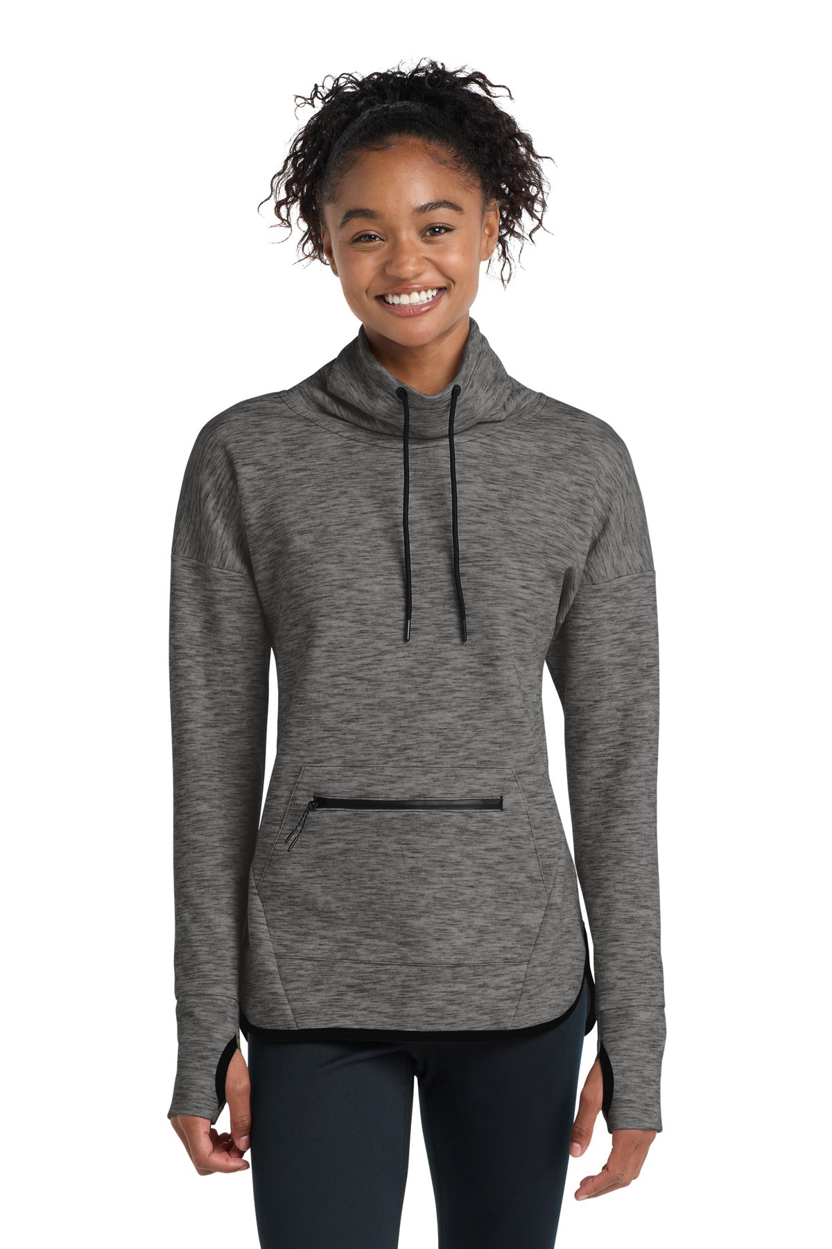 Sport-Tek Women's Triumph Cowl Neck Pullover LST280 in Dark Grey Heather