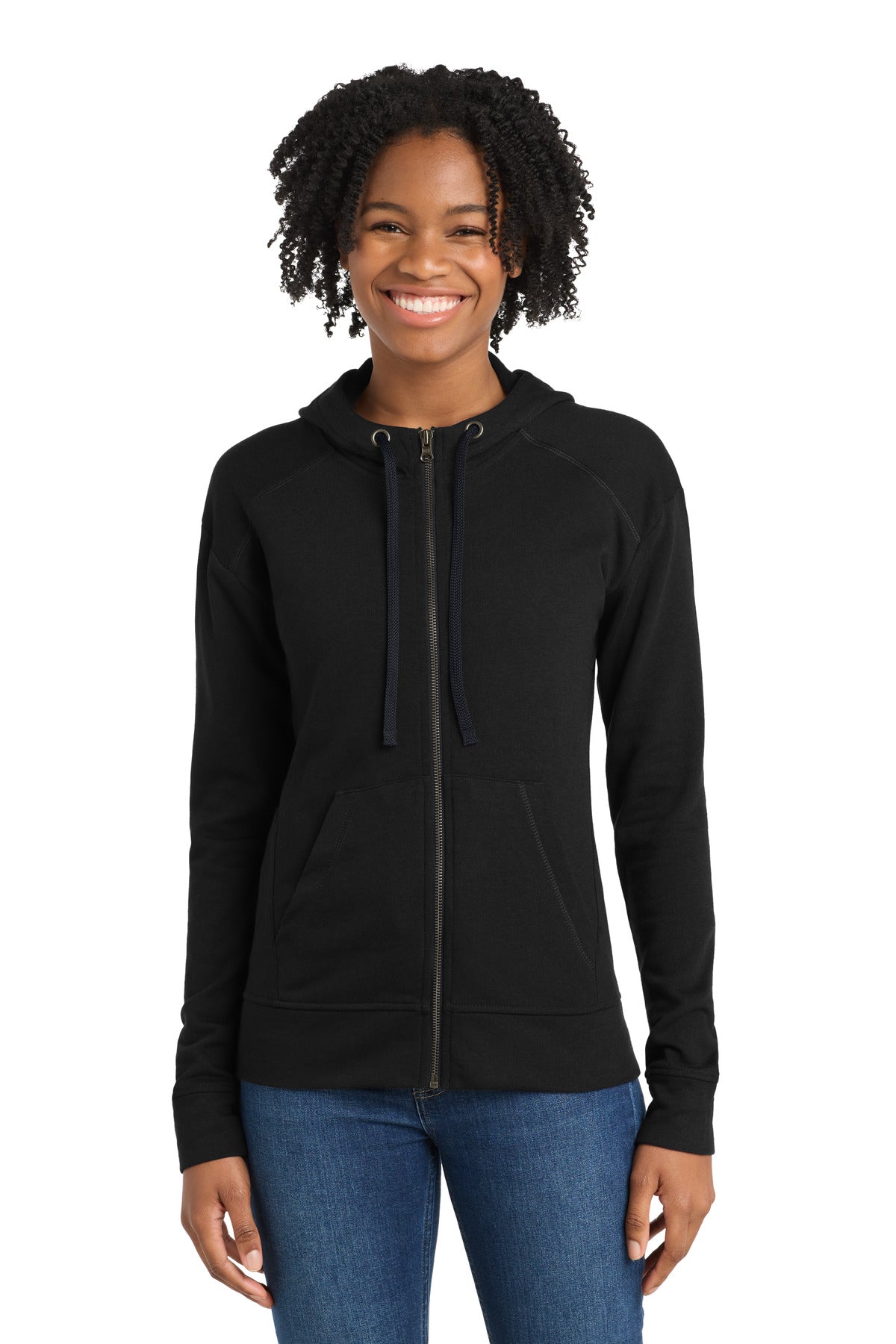 Sport-Tek  Women's PosiCharge  Tri-Blend Wicking Fleece Full-Zip Hooded Jacket LST293 in Black Triad Solid