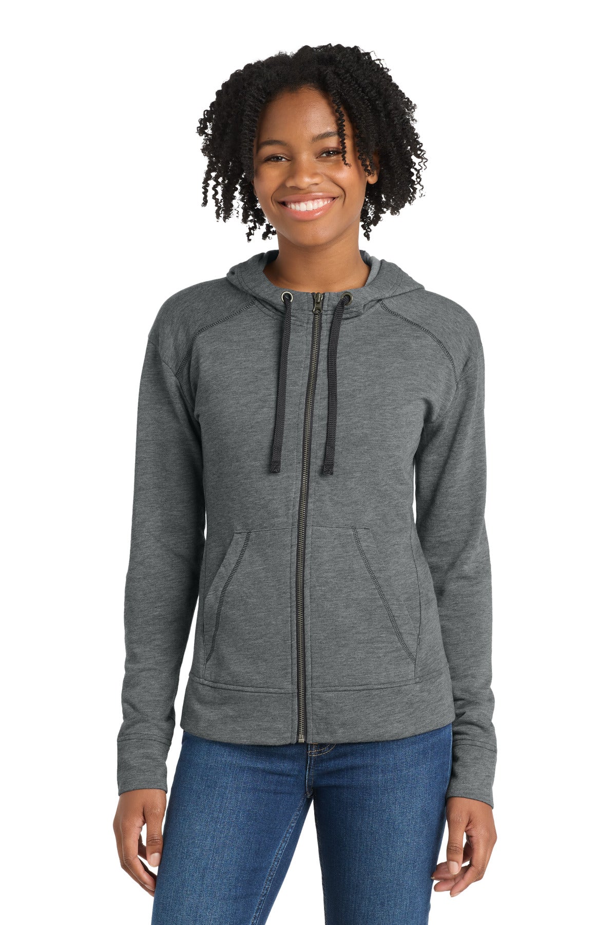 Sport-Tek  Women's PosiCharge  Tri-Blend Wicking Fleece Full-Zip Hooded Jacket LST293 in Dark Grey Heather
