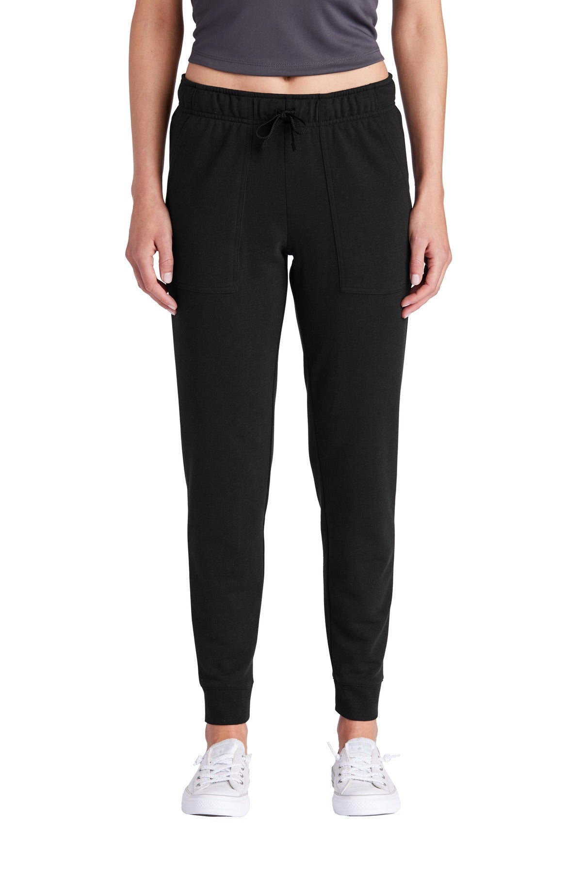 Sport-Tek  Women's PosiCharge  Tri-Blend Wicking Fleece Jogger LST299 in Black Triad Solid