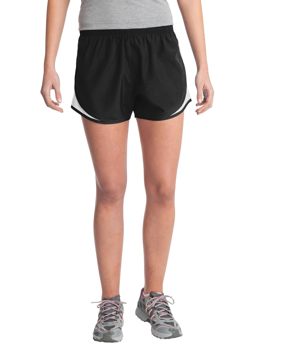 Sport-Tek Women's Cadence Short. LST304 in Black/ White/ Black