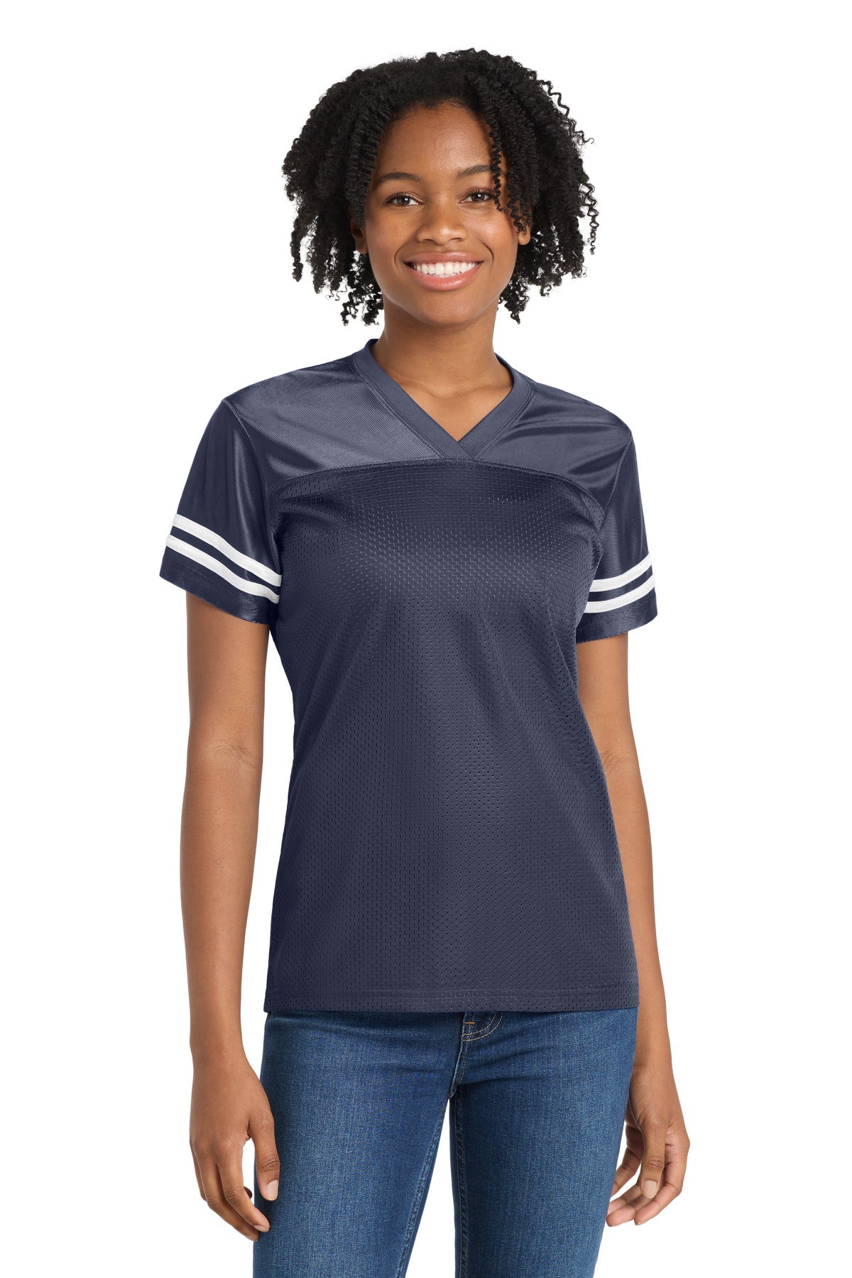 Sport-Tek Women's PosiCharge Replica Jersey. LST307 in True Navy/ White