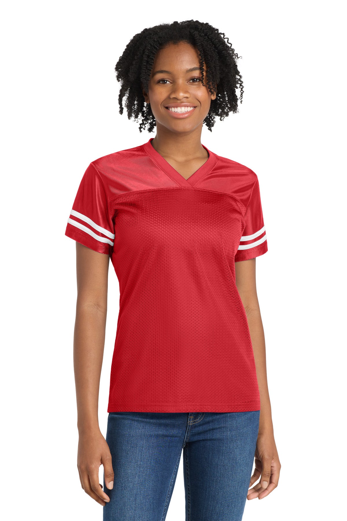 Sport-Tek Women's PosiCharge Replica Jersey. LST307 in True Red/ White