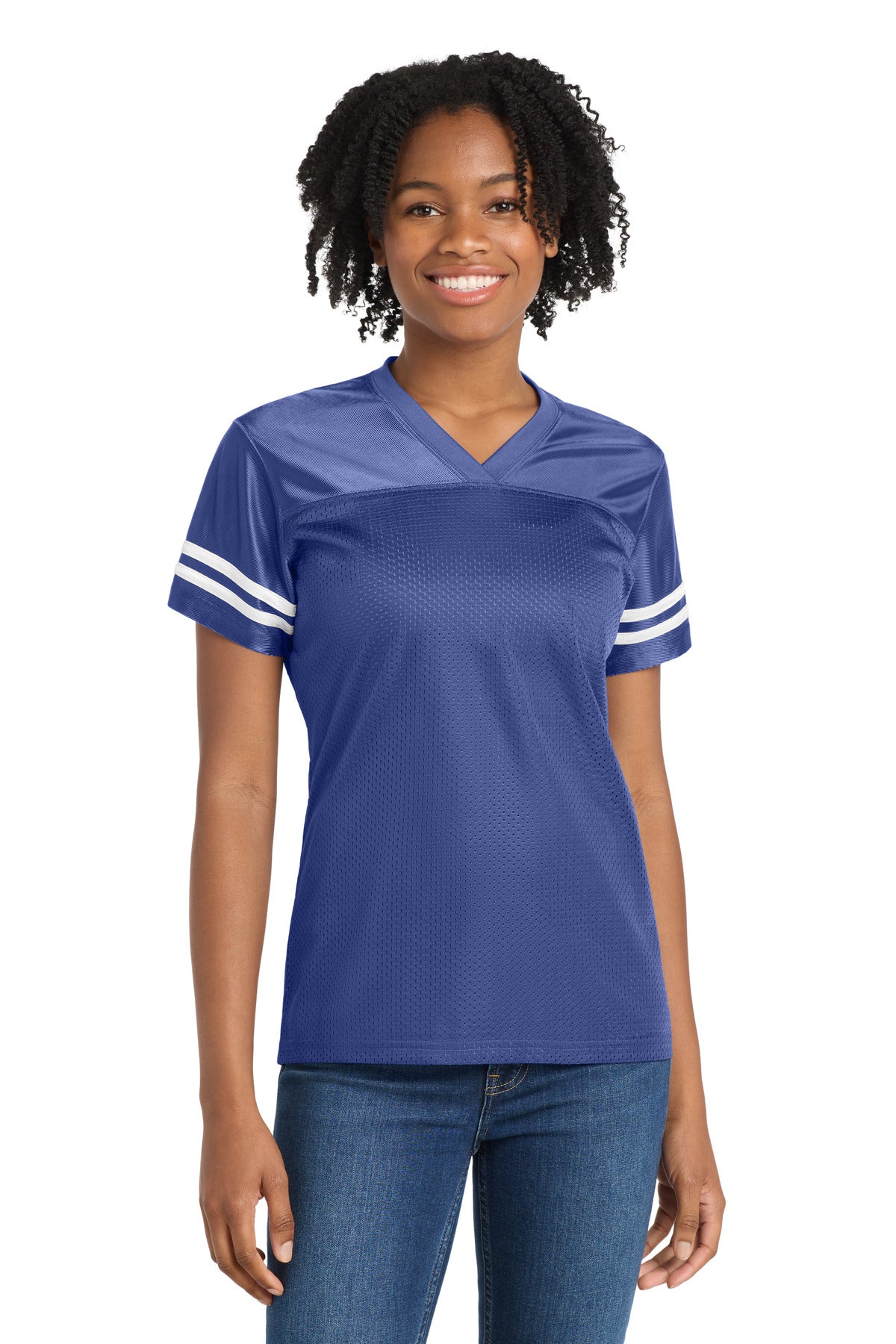 Sport-Tek Women's PosiCharge Replica Jersey. LST307 in True Royal/ White