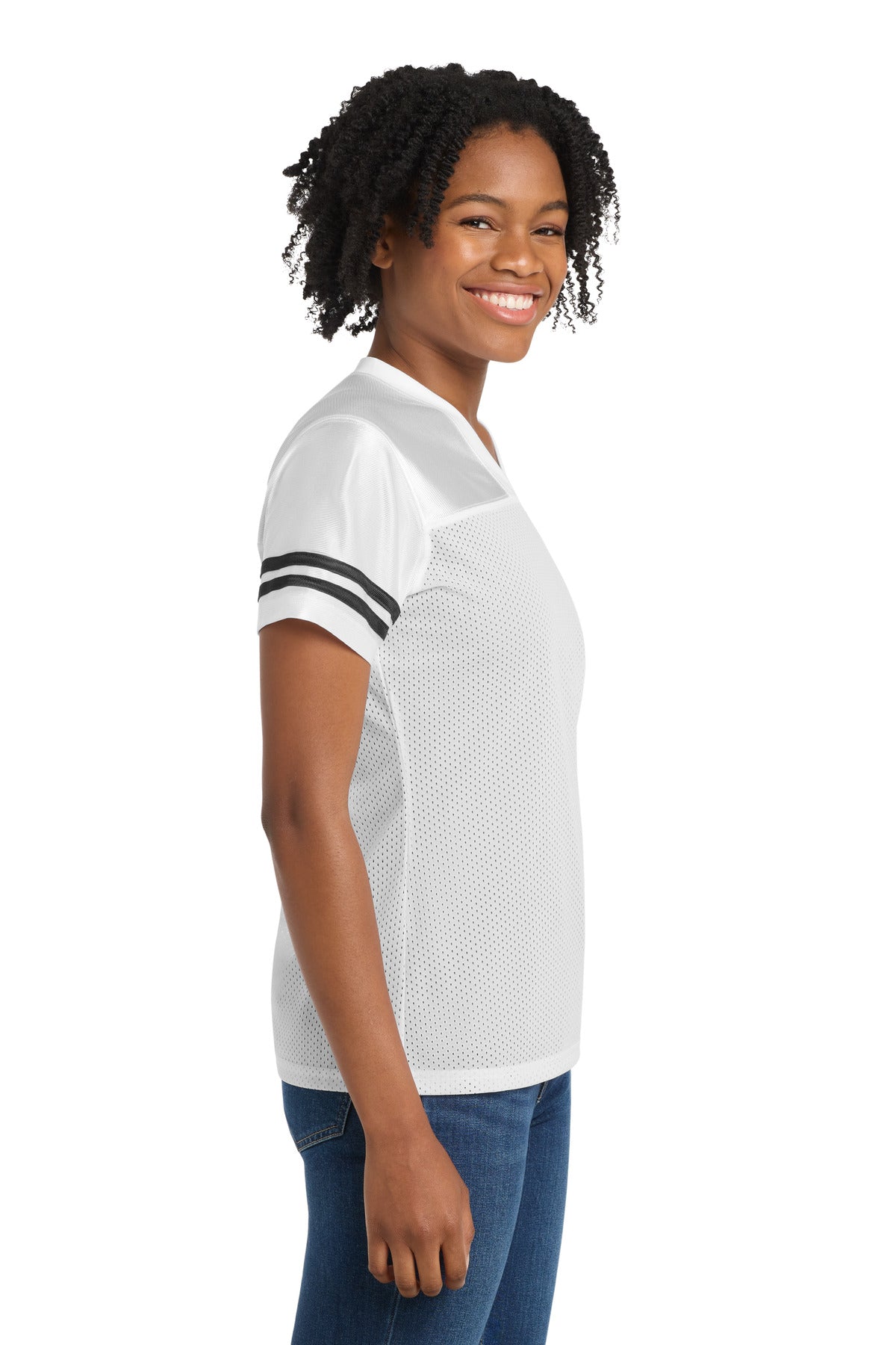 Sport-Tek Women's PosiCharge Replica Jersey. LST307 in White/ Black
