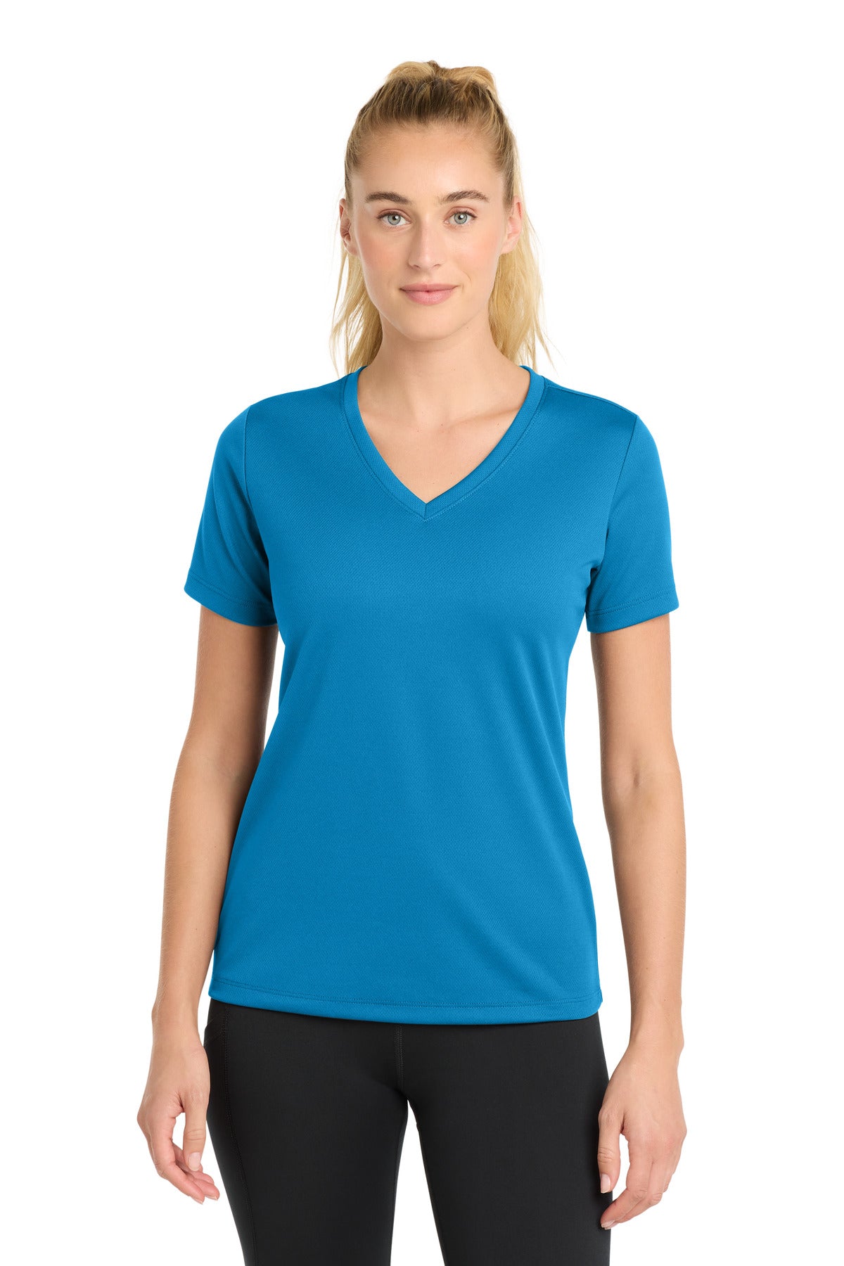 Sport-Tek Women's PosiCharge RacerMesh V-Neck Tee. LST340 in Pond Blue