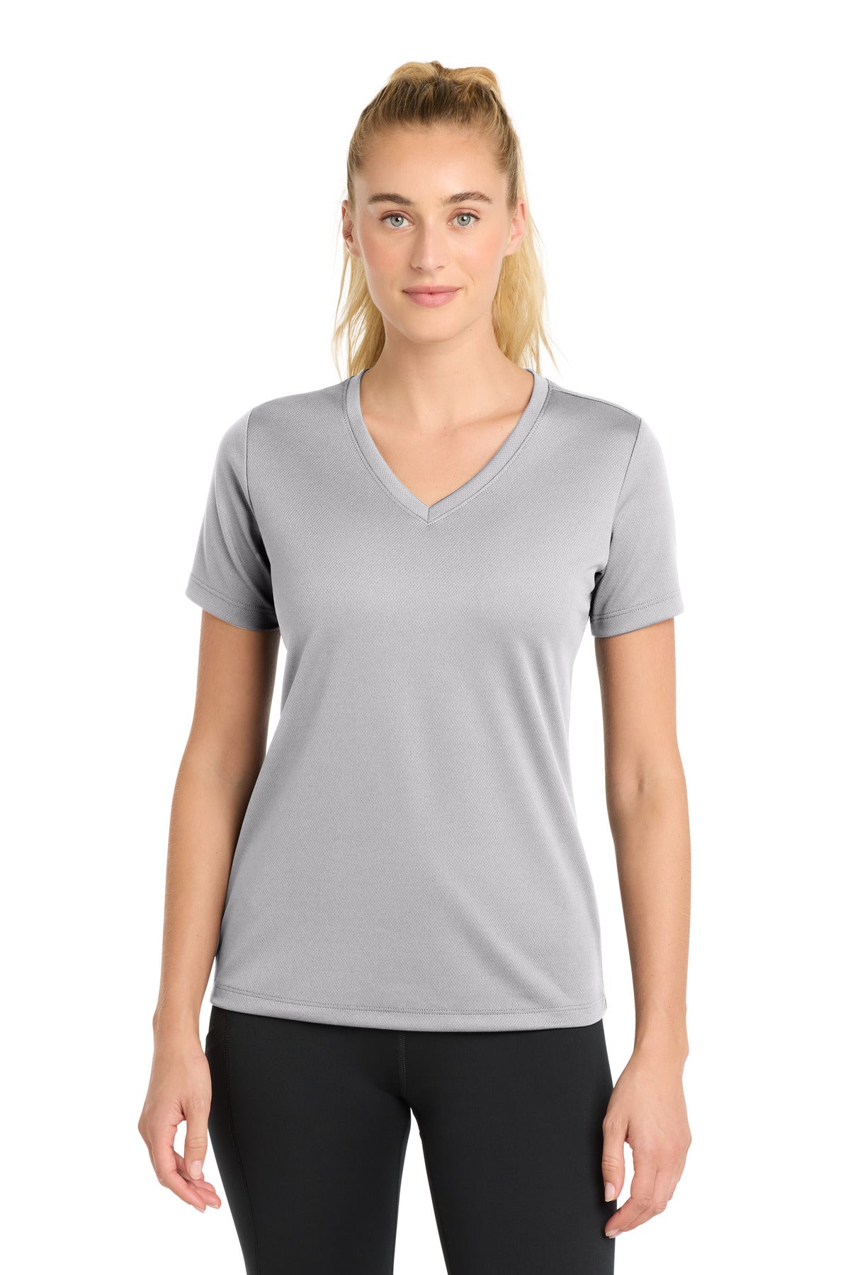 Sport-Tek Women's PosiCharge RacerMesh V-Neck Tee. LST340 in Silver
