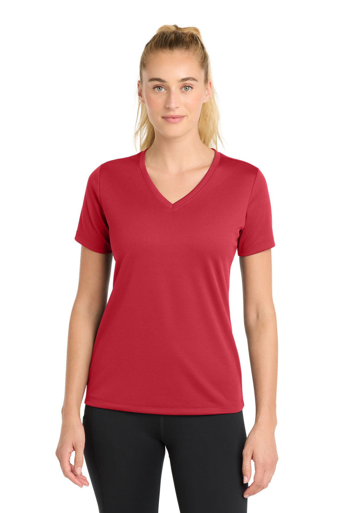 Sport-Tek Women's PosiCharge RacerMesh V-Neck Tee. LST340 in True Red