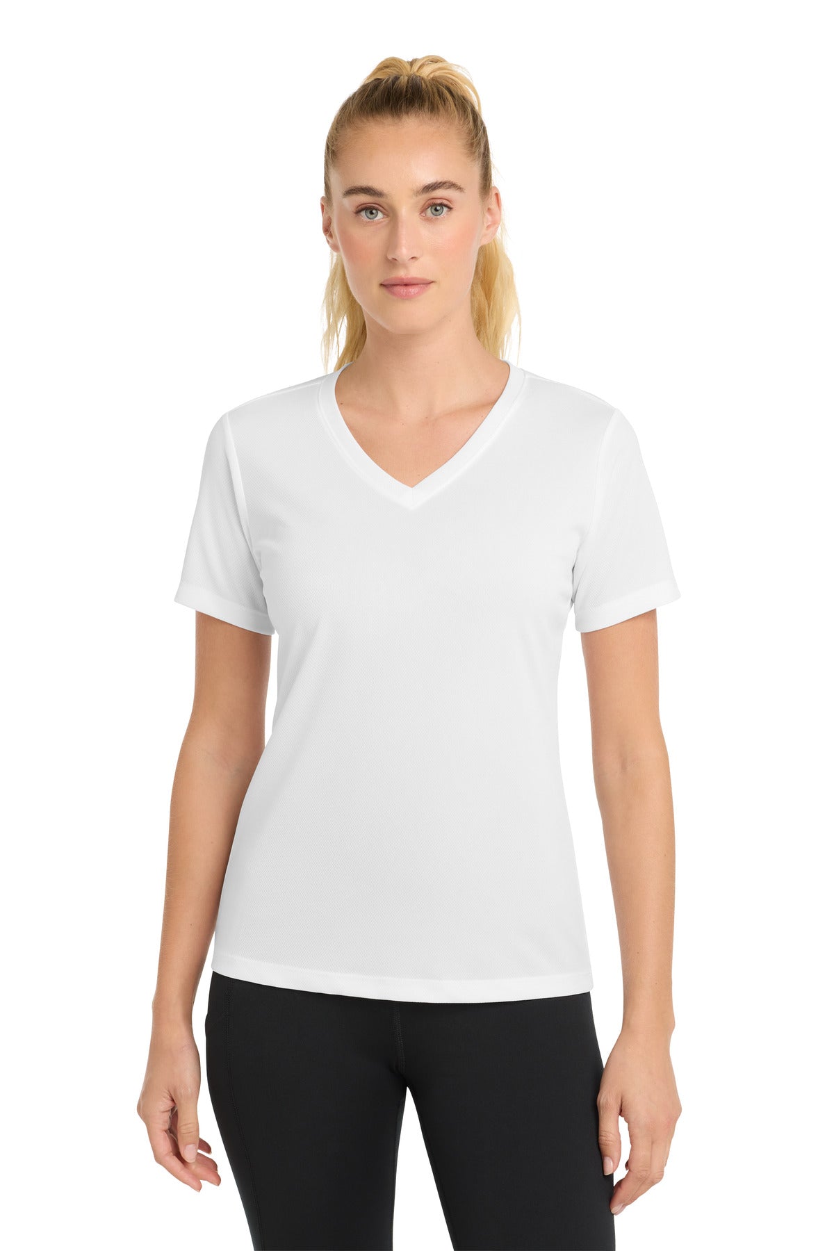 Sport-Tek Women's PosiCharge RacerMesh V-Neck Tee. LST340 in White