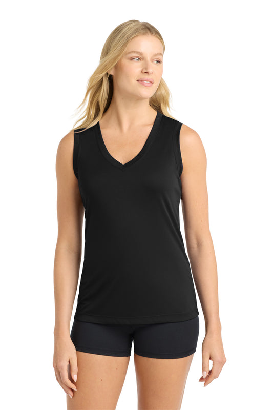 Sport-Tek Women's Sleeveless PosiCharge Competitor V-Neck Tee. LST352 in Black