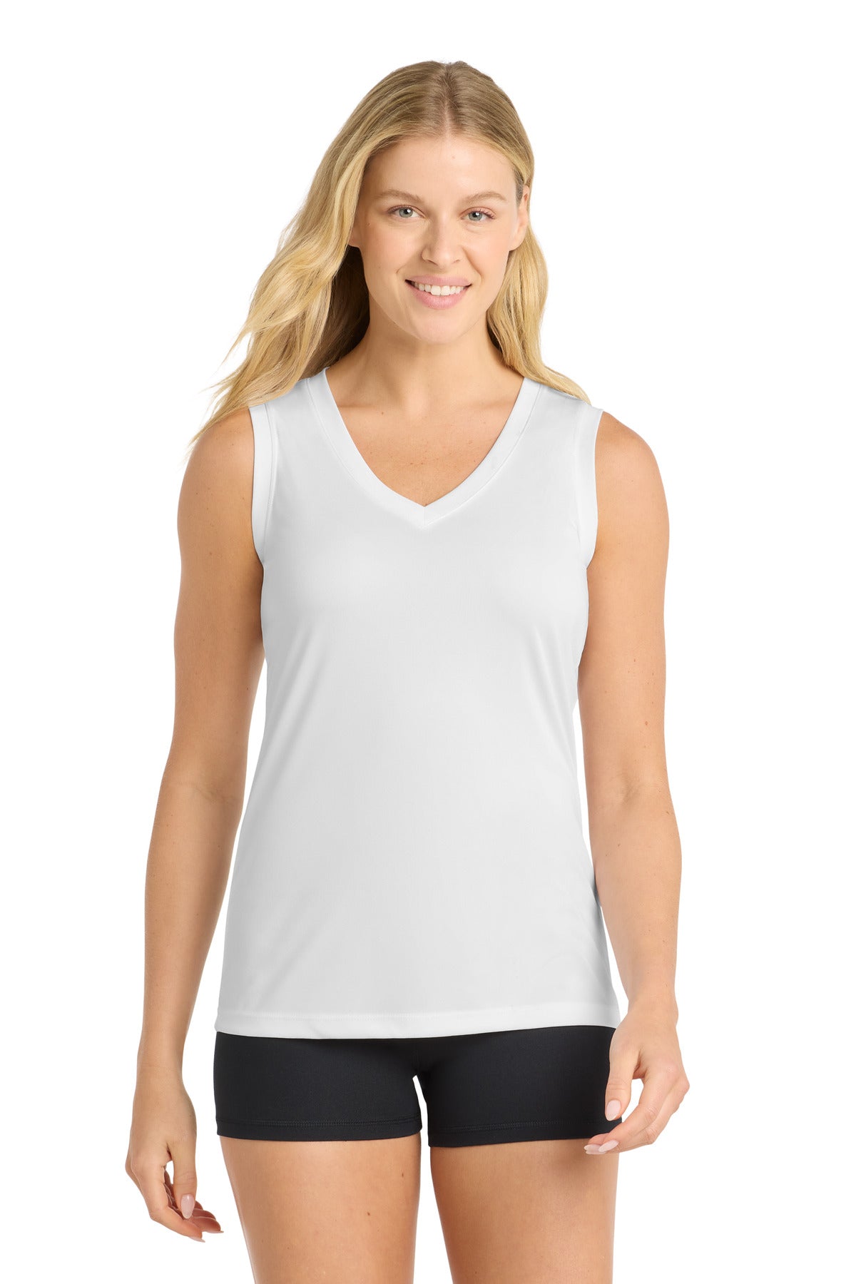 Sport-Tek Women's Sleeveless PosiCharge Competitor V-Neck Tee. LST352 in White