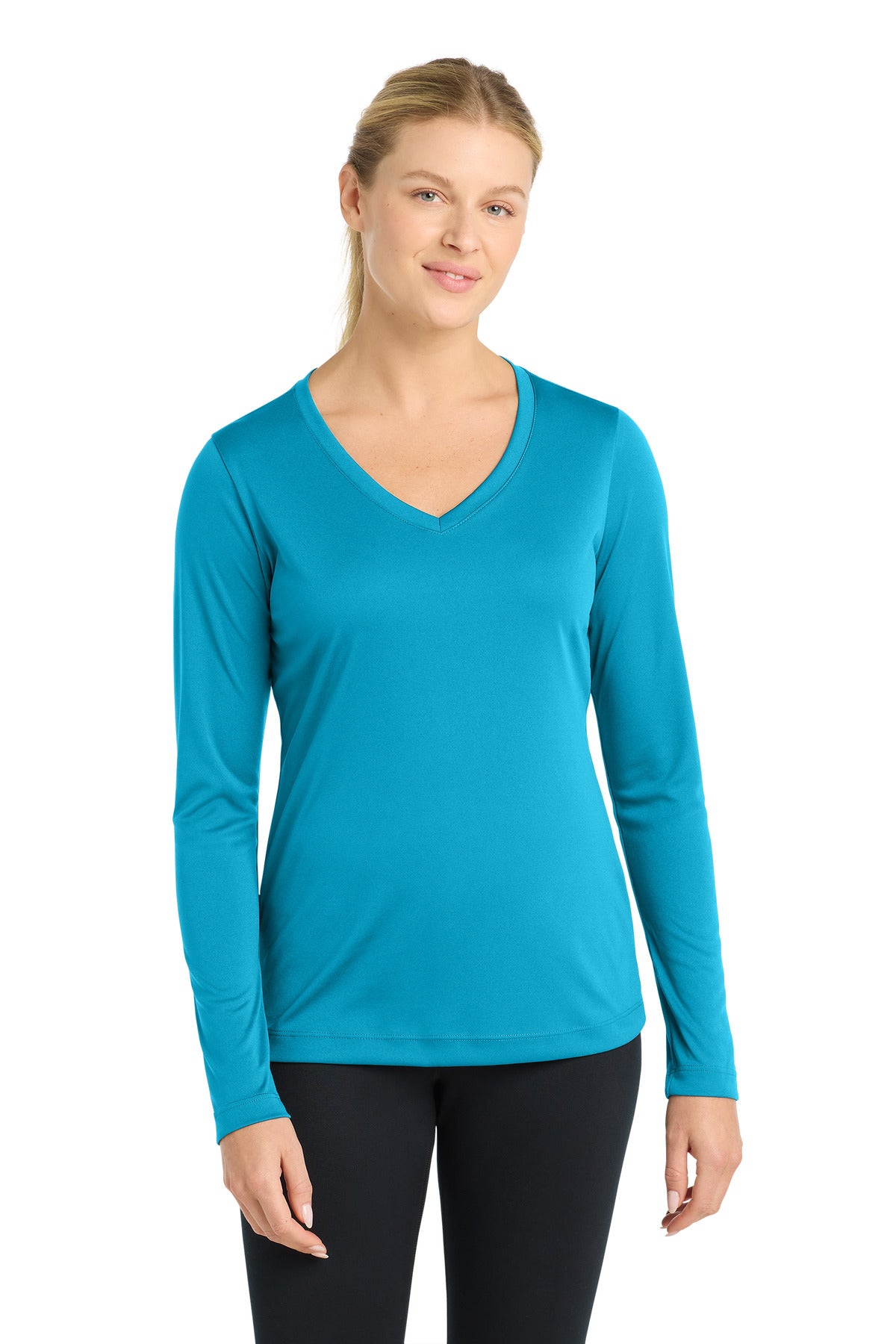 Sport-Tek Women's Long Sleeve PosiCharge Competitor V-Neck Tee. LST353LS in Atomic Blue
