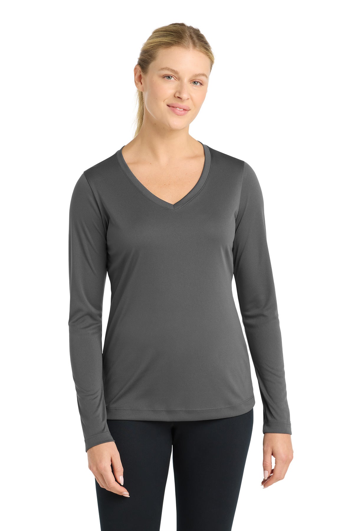 Sport-Tek Women's Long Sleeve PosiCharge Competitor V-Neck Tee. LST353LS in Iron Grey