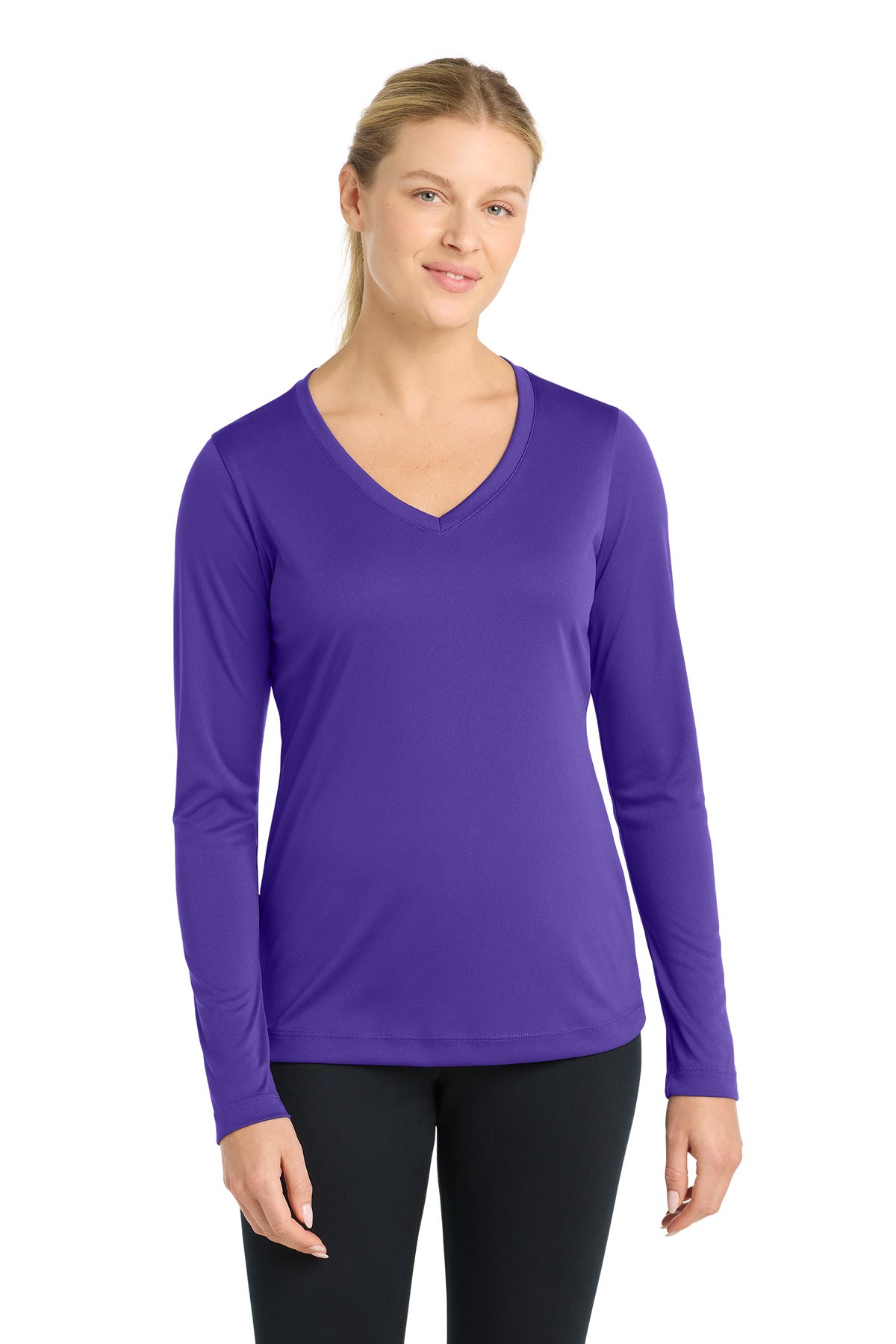 Sport-Tek Women's Long Sleeve PosiCharge Competitor V-Neck Tee. LST353LS in Purple