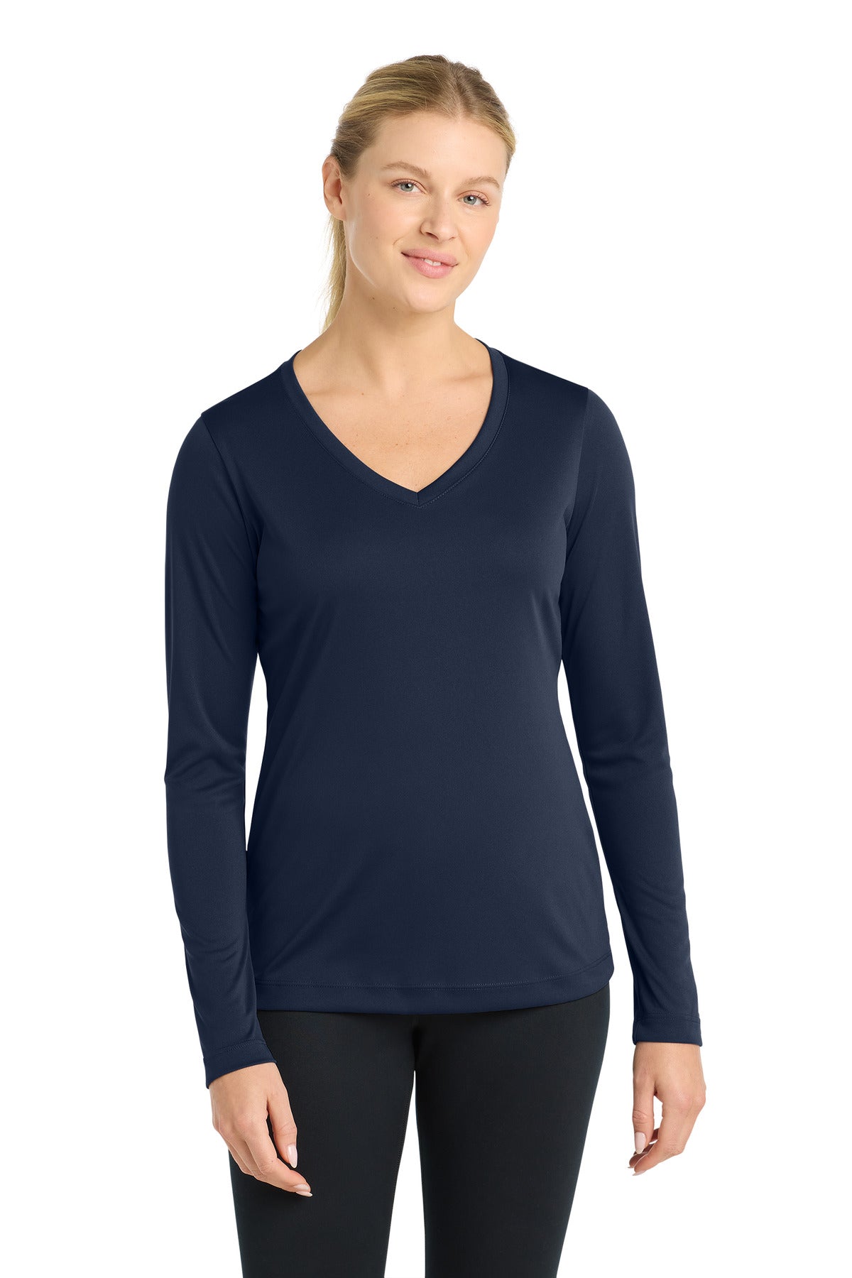 Sport-Tek Women's Long Sleeve PosiCharge Competitor V-Neck Tee. LST353LS in True Navy