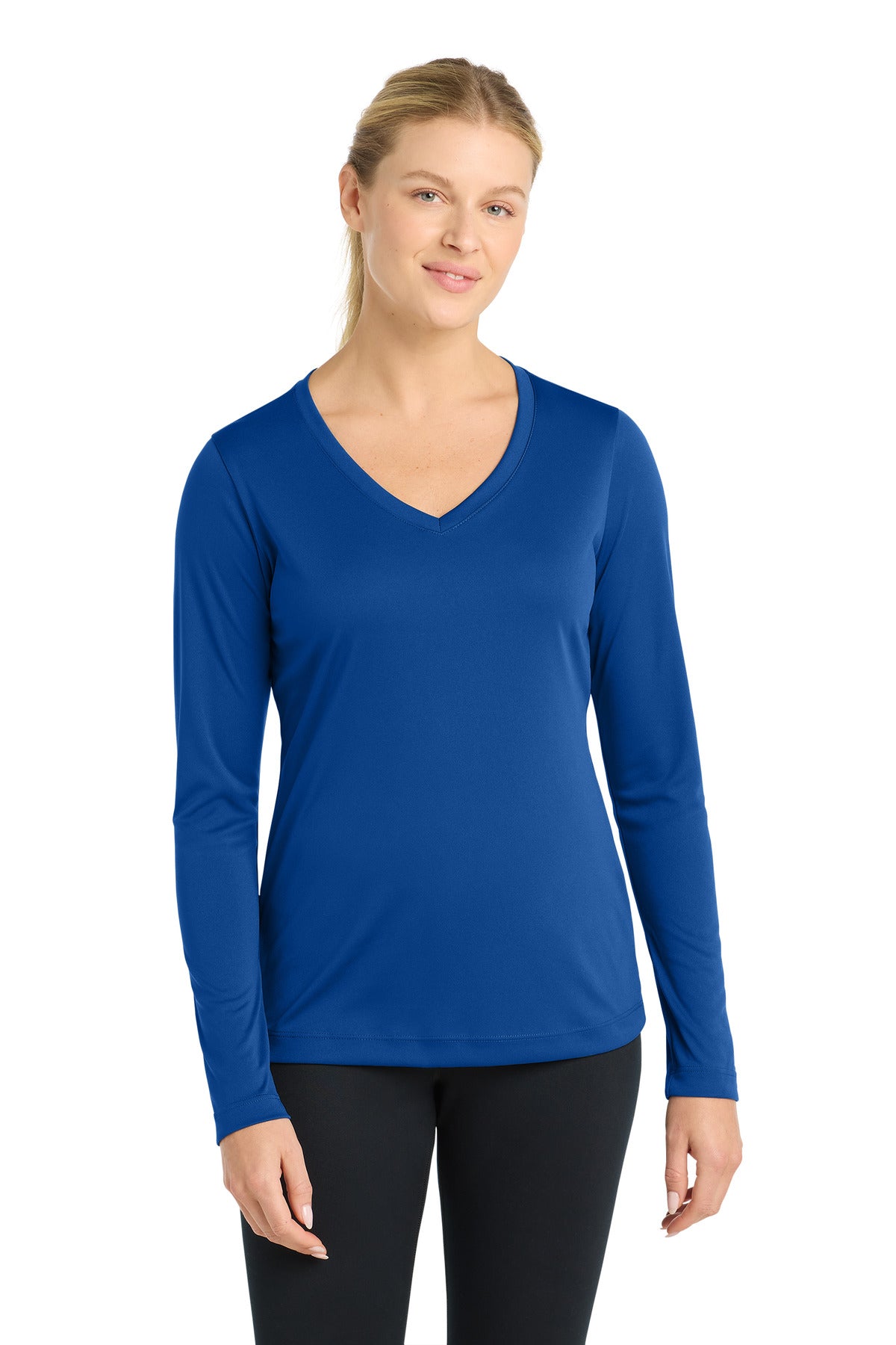 Sport-Tek Women's Long Sleeve PosiCharge Competitor V-Neck Tee. LST353LS in True Royal