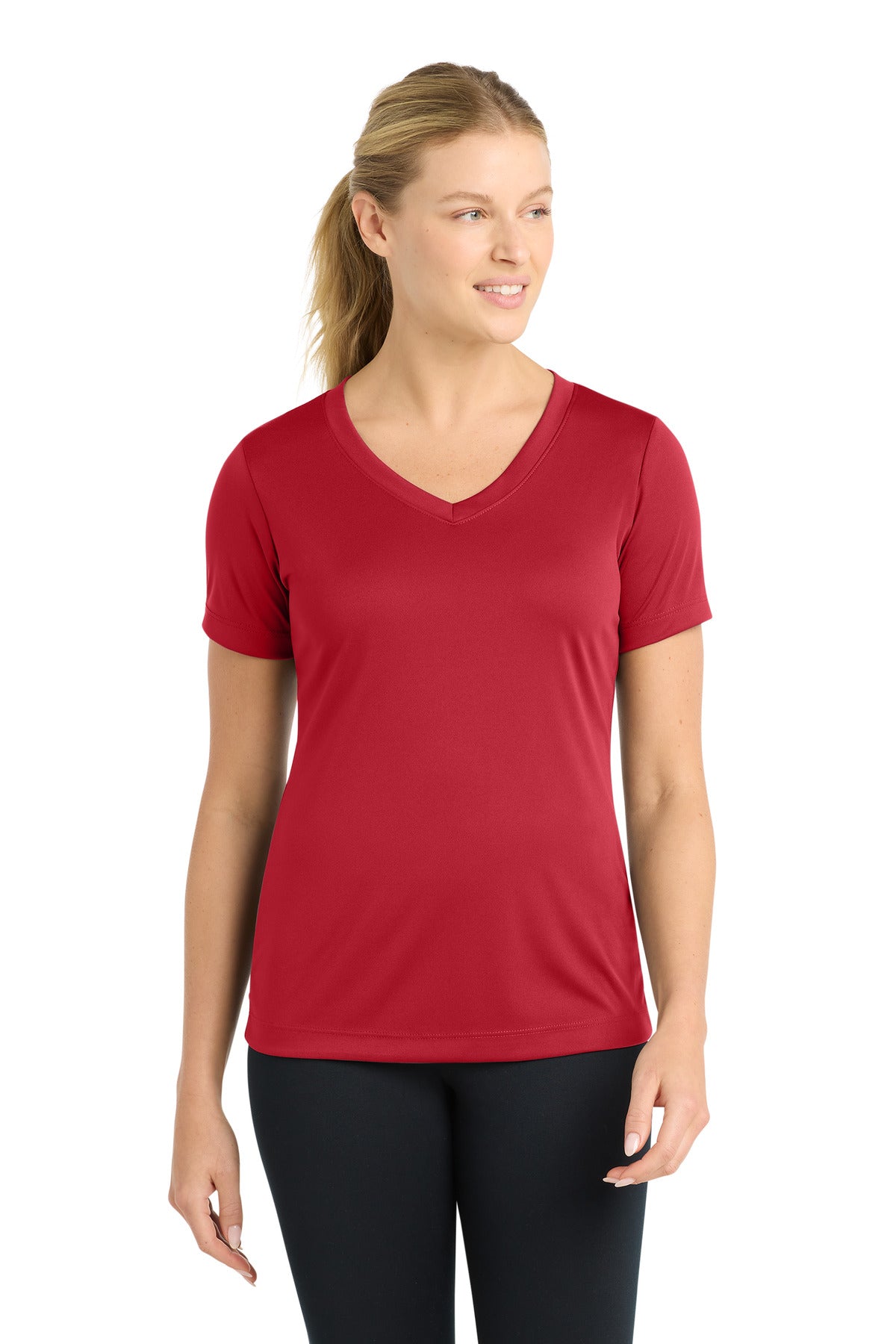 Sport-Tek Women's PosiCharge Competitor V-Neck Tee. LST353 in Deep Red