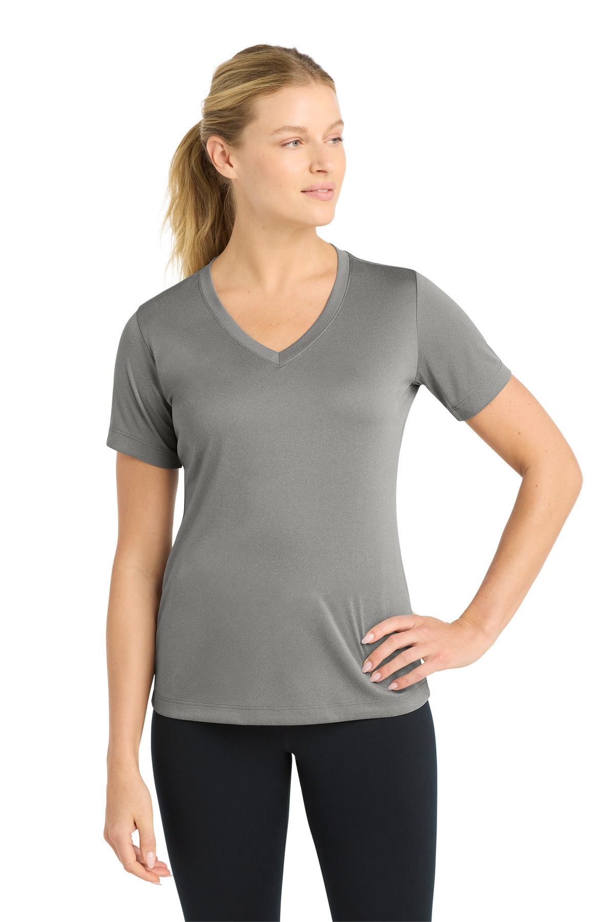Sport-Tek Women's PosiCharge Competitor V-Neck Tee. LST353 in Grey Concrete Heather