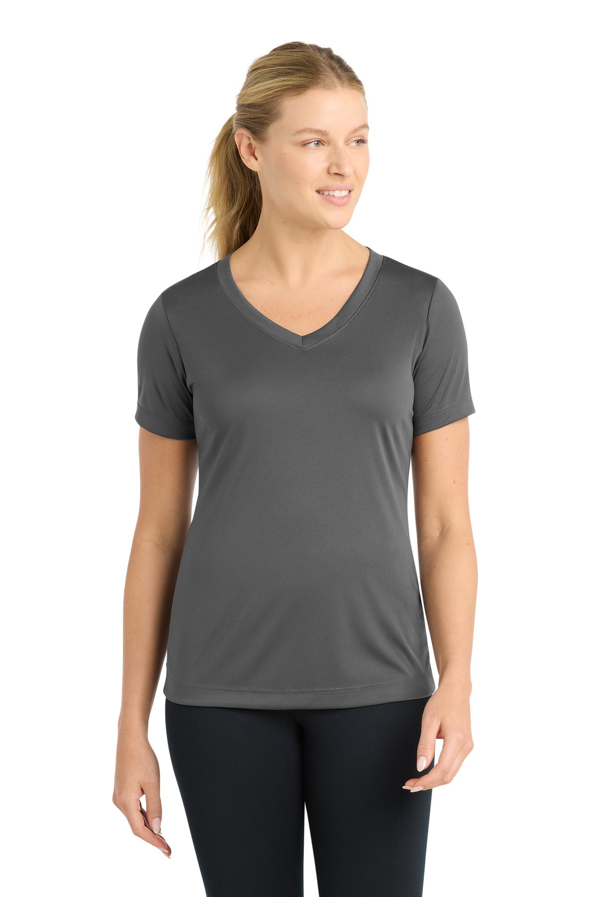 Sport-Tek Women's PosiCharge Competitor V-Neck Tee. LST353 in Iron Grey