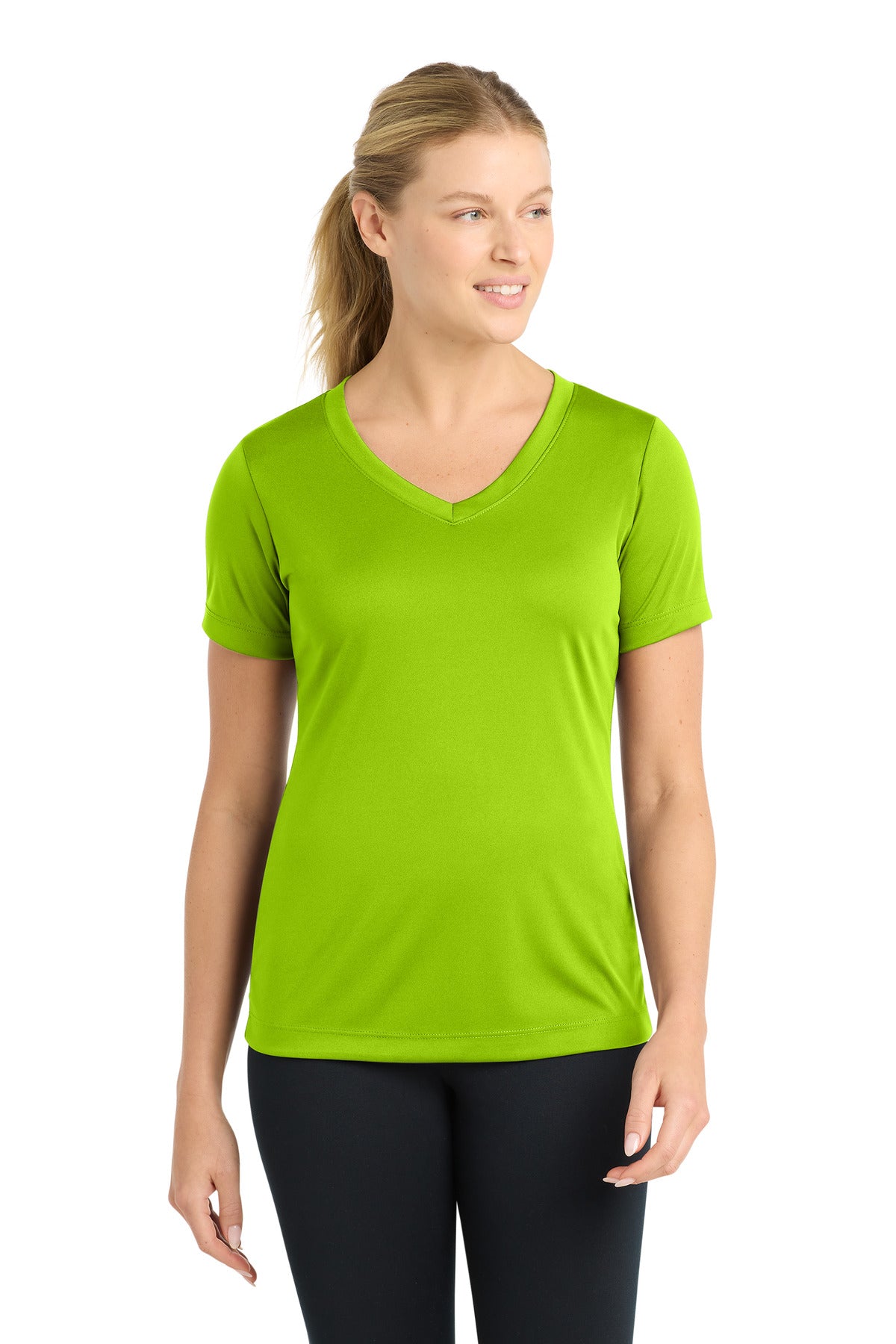 Sport-Tek Women's PosiCharge Competitor V-Neck Tee. LST353 in Lime Shock