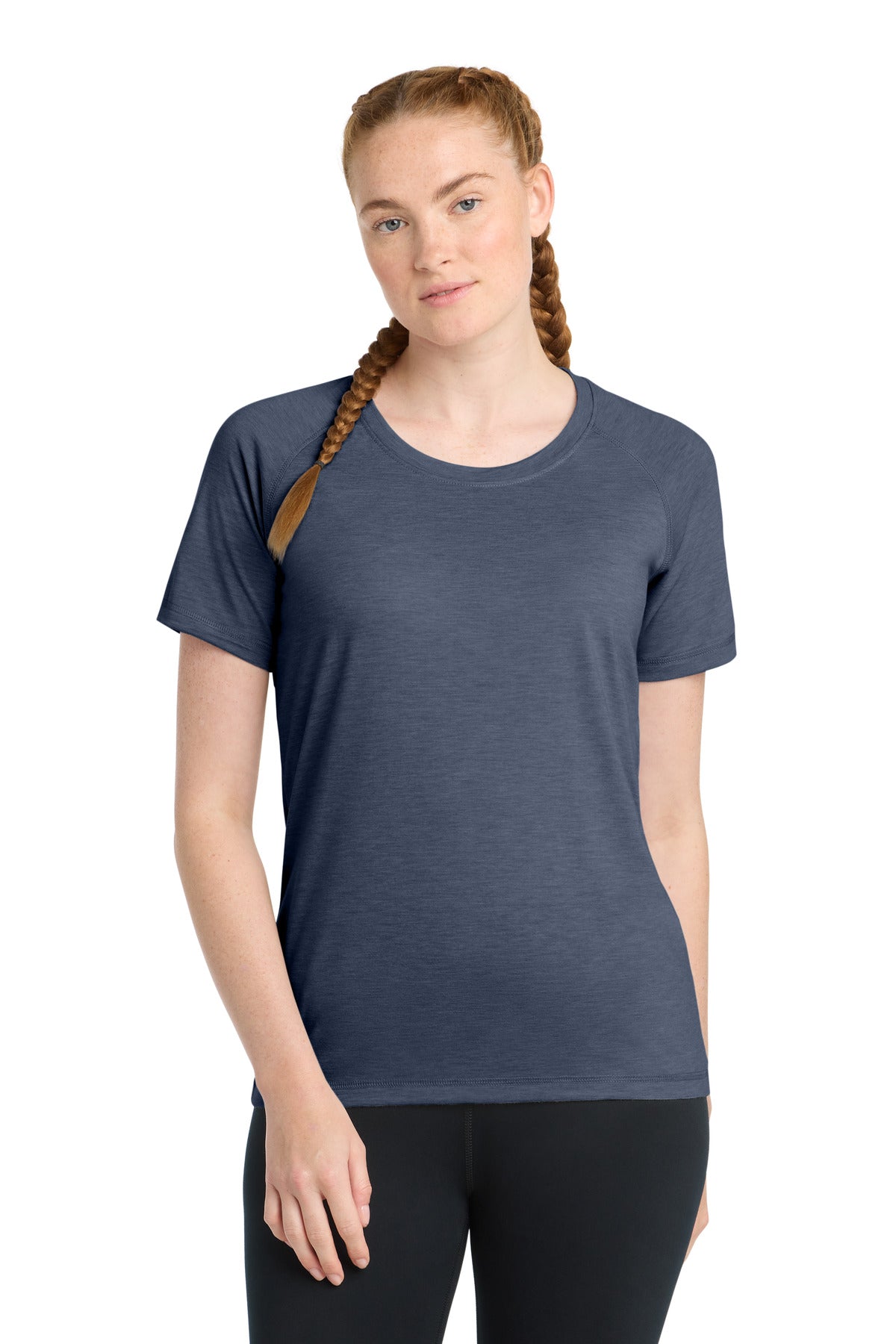 Sport-Tek  Women's PosiCharge  Tri-Blend Wicking Scoop Neck Raglan Tee. LST400 in True Navy Heather