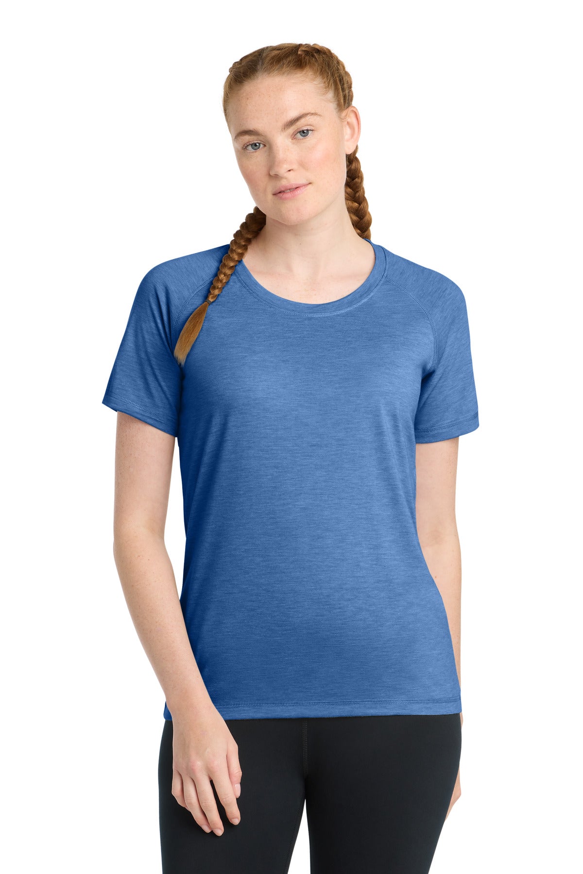 Sport-Tek  Women's PosiCharge  Tri-Blend Wicking Scoop Neck Raglan Tee. LST400 in True Royal Heather