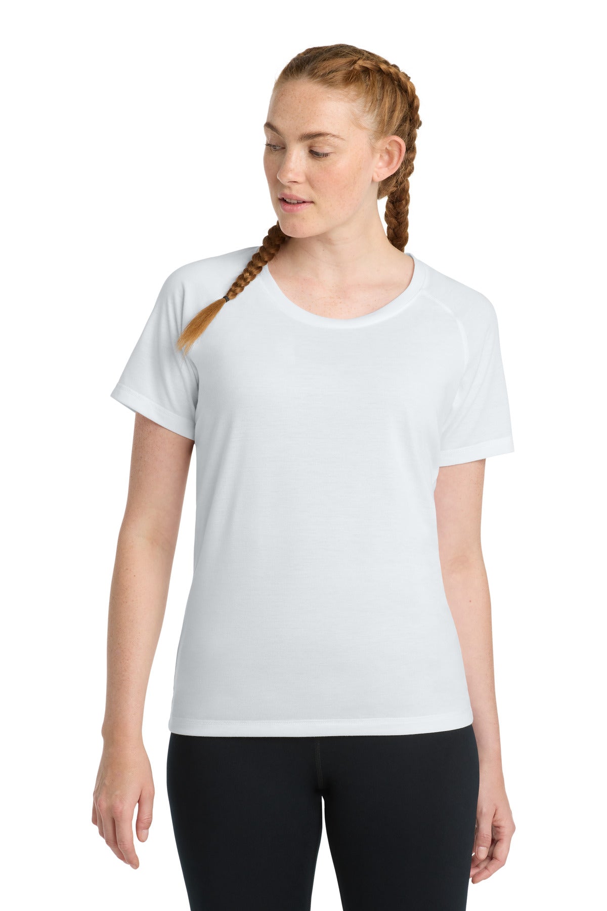 Sport-Tek  Women's PosiCharge  Tri-Blend Wicking Scoop Neck Raglan Tee. LST400 in White Triad Solid