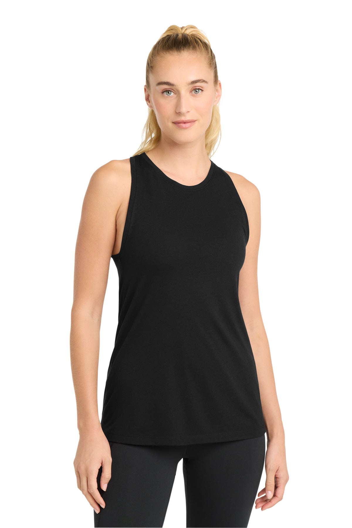 Sport-Tek  Women's PosiCharge  Tri-Blend Wicking Tank. LST402 in Black Triad Solid