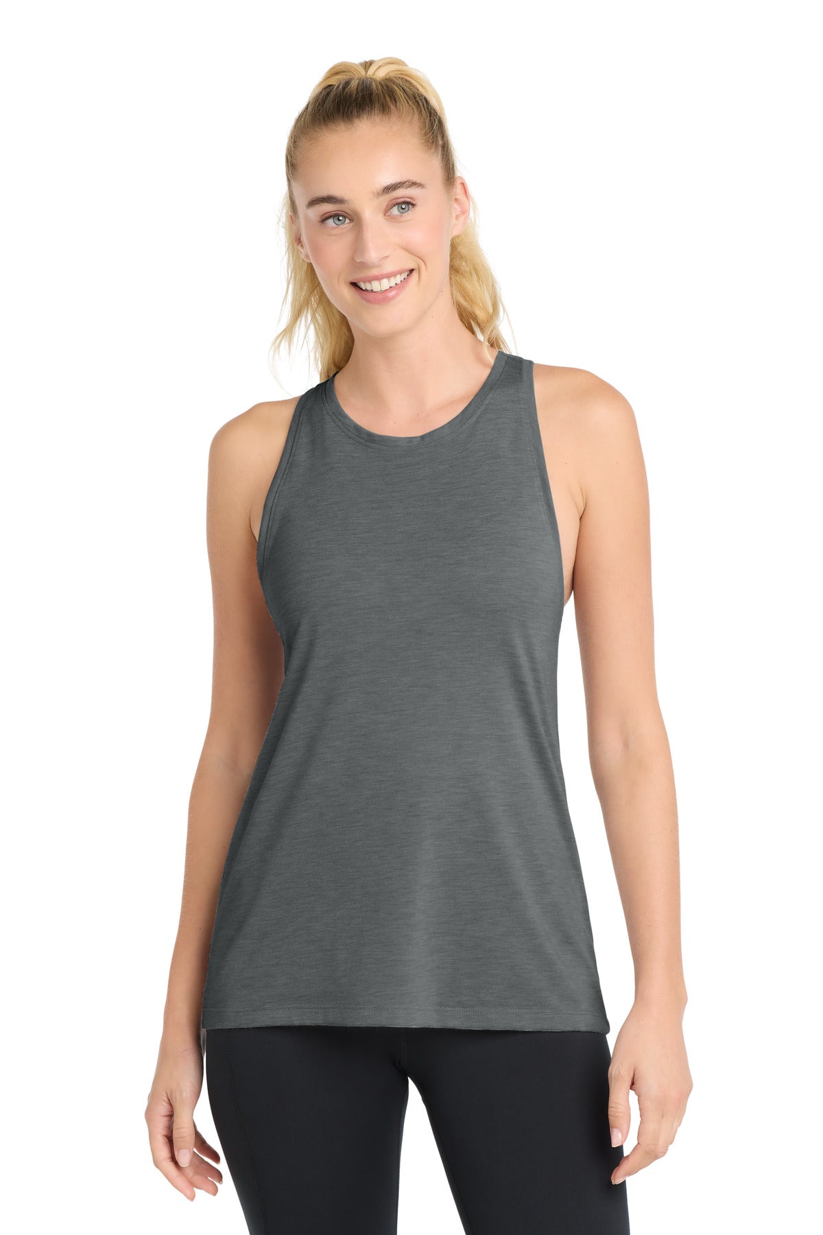Sport-Tek  Women's PosiCharge  Tri-Blend Wicking Tank. LST402 in Dark Grey Heather