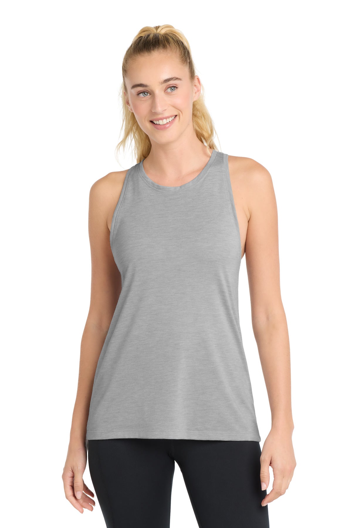 Sport-Tek  Women's PosiCharge  Tri-Blend Wicking Tank. LST402 in Light Grey Heather
