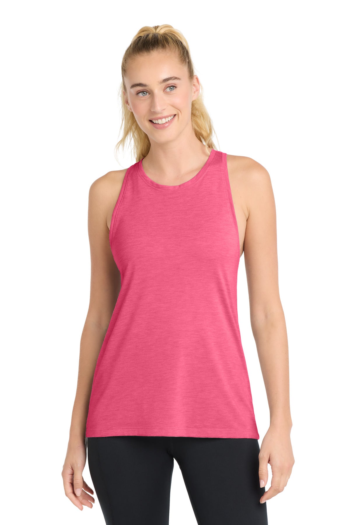 Sport-Tek  Women's PosiCharge  Tri-Blend Wicking Tank. LST402 in Pink Raspberry Heather