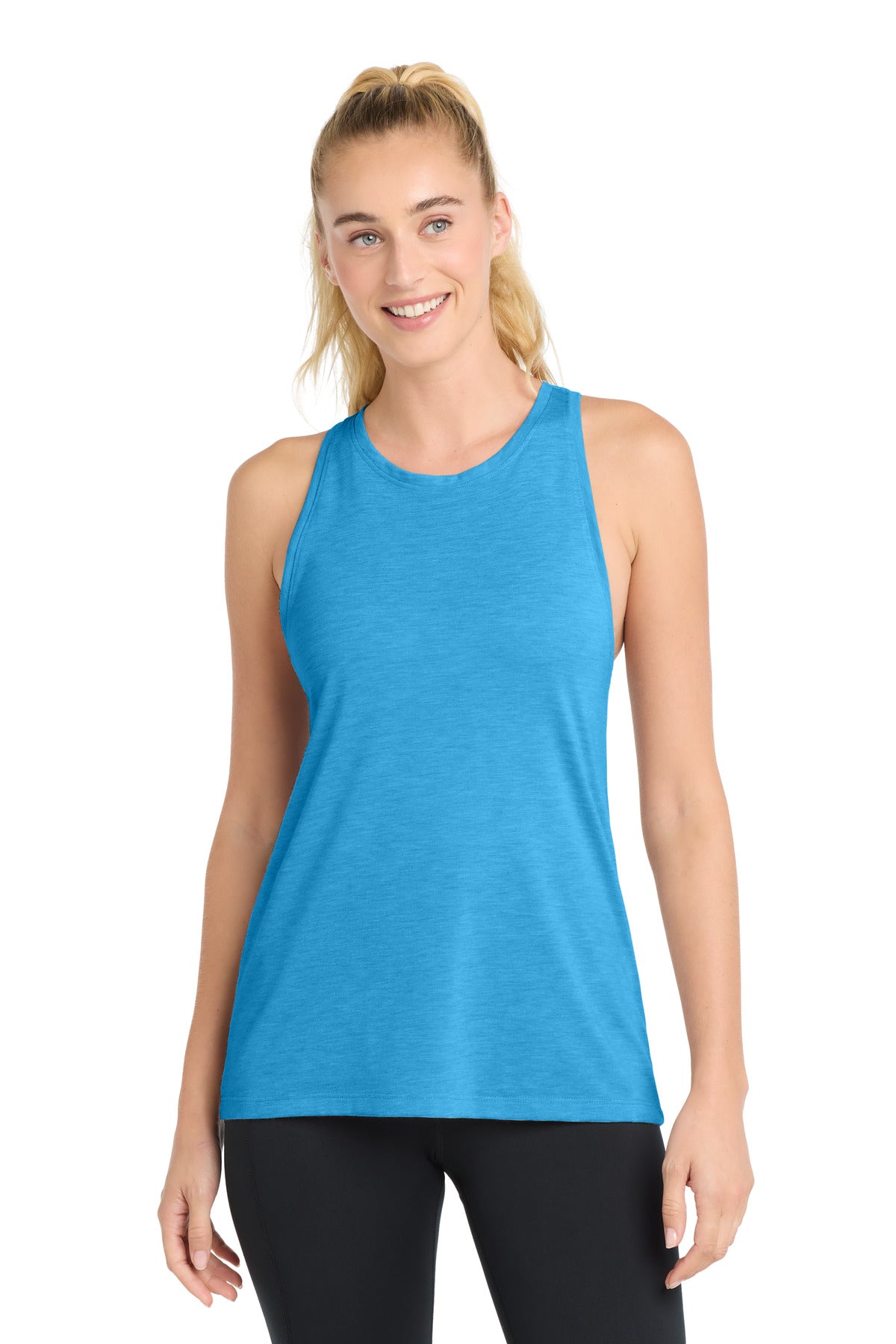 Sport-Tek  Women's PosiCharge  Tri-Blend Wicking Tank. LST402 in Pond Blue Heather