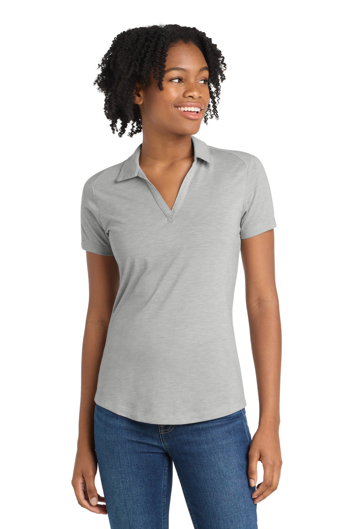 Sport-Tek  Women's PosiCharge  Tri-Blend Wicking Polo. LST405 in Light Grey Heather