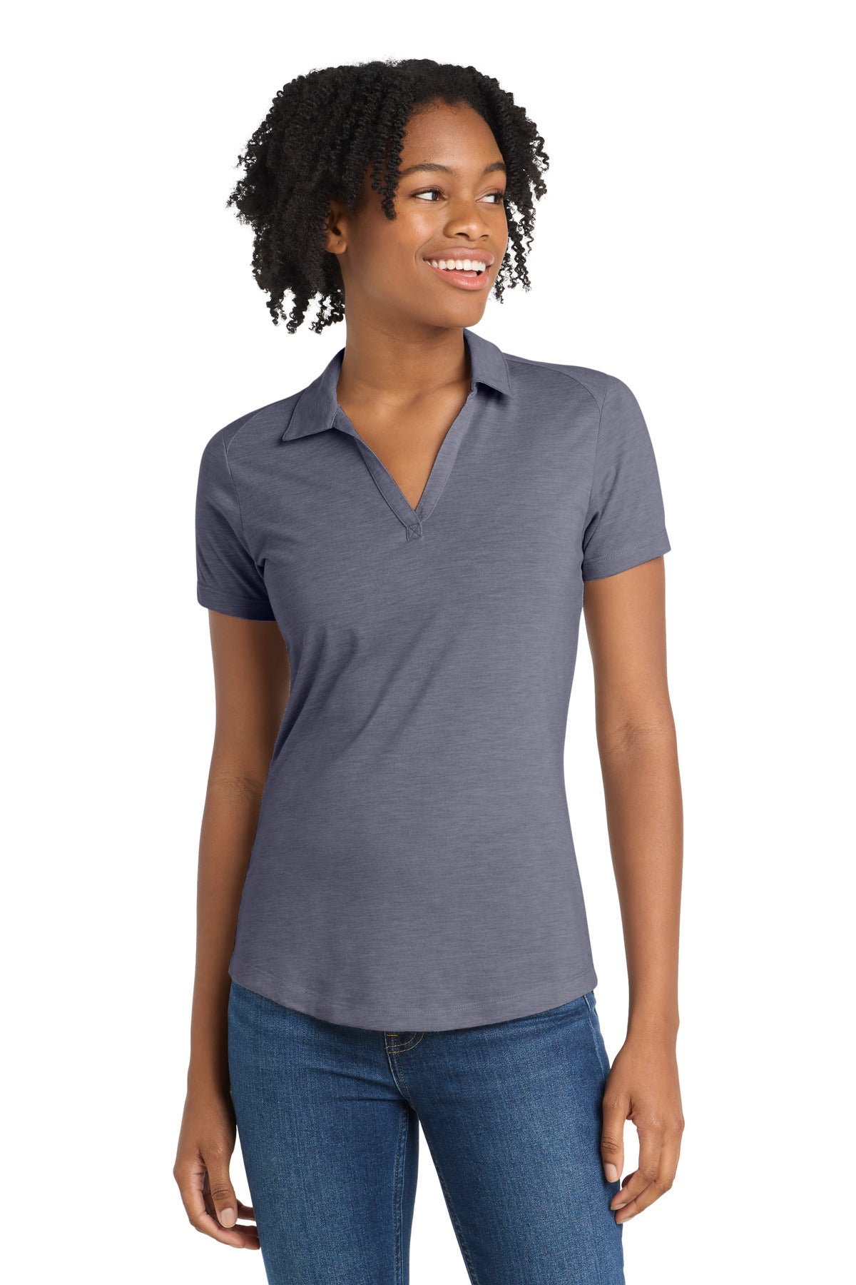 Sport-Tek  Women's PosiCharge  Tri-Blend Wicking Polo. LST405 in True Navy Heather