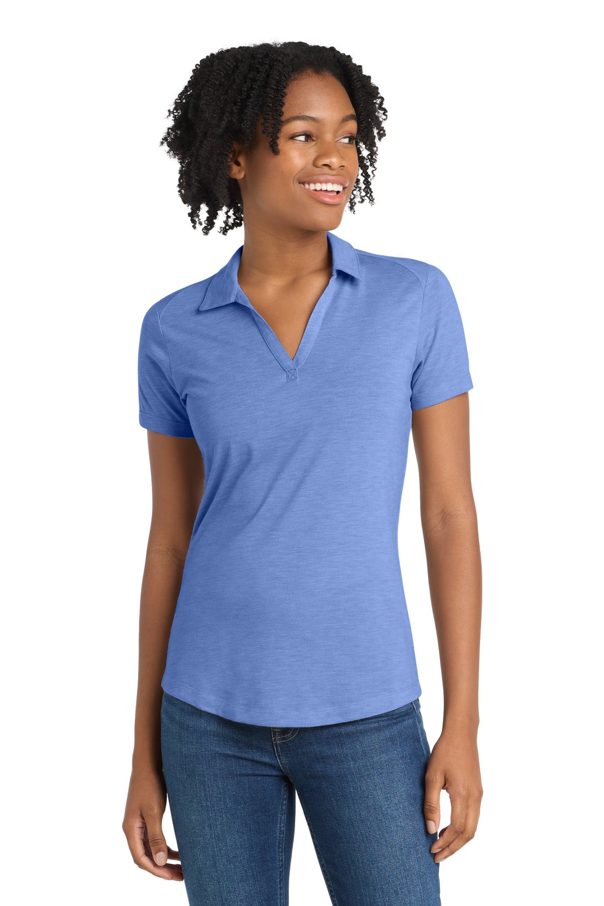 Sport-Tek  Women's PosiCharge  Tri-Blend Wicking Polo. LST405 in True Royal Heather