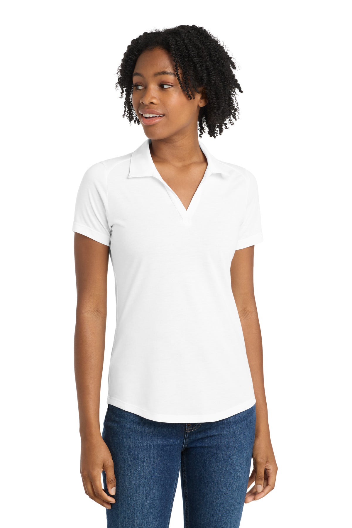 Sport-Tek  Women's PosiCharge  Tri-Blend Wicking Polo. LST405 in White Triad Solid