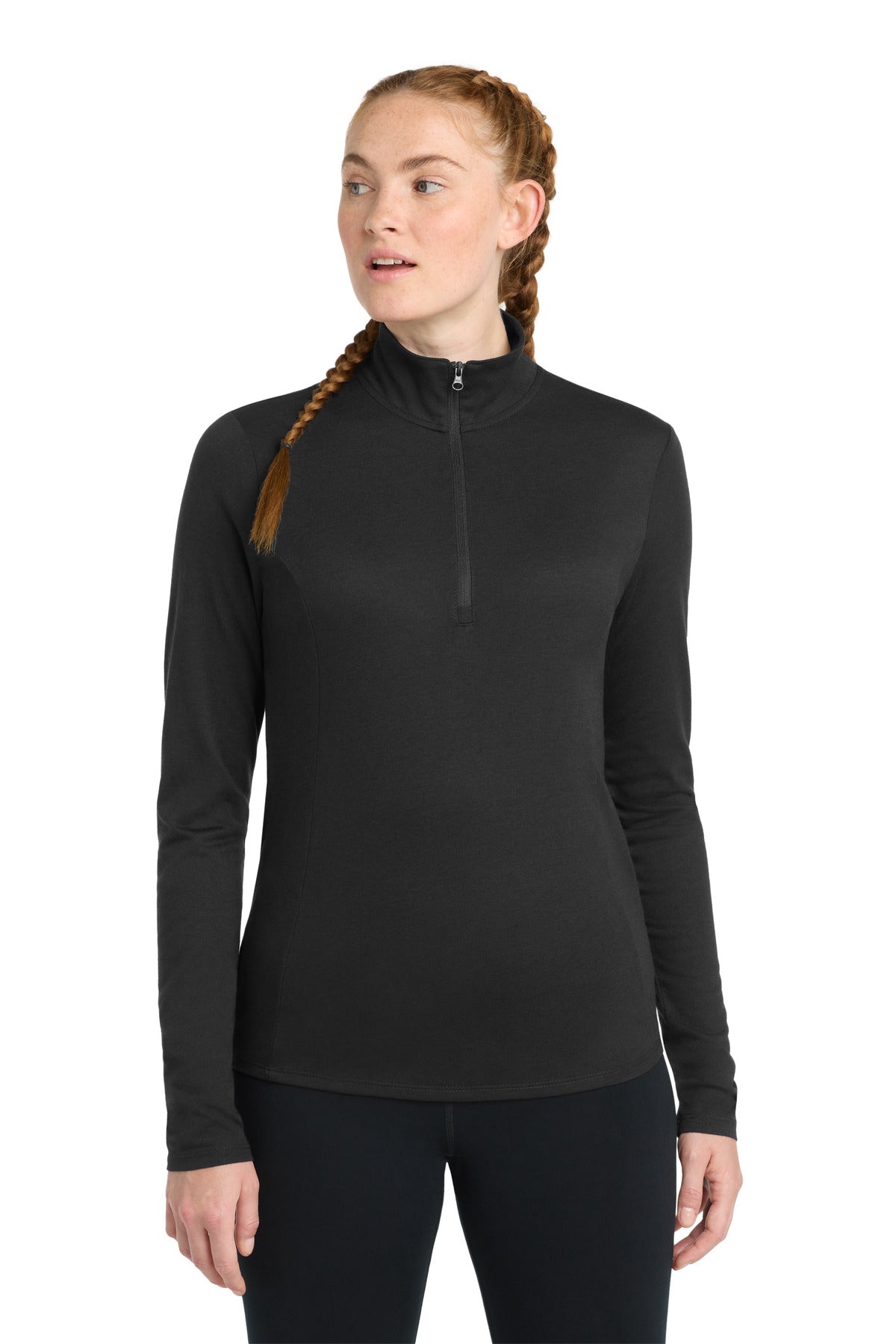 Sport-Tek  Women's PosiCharge  Tri-Blend Wicking 1/4-Zip Pullover. LST407 in Black Triad Solid