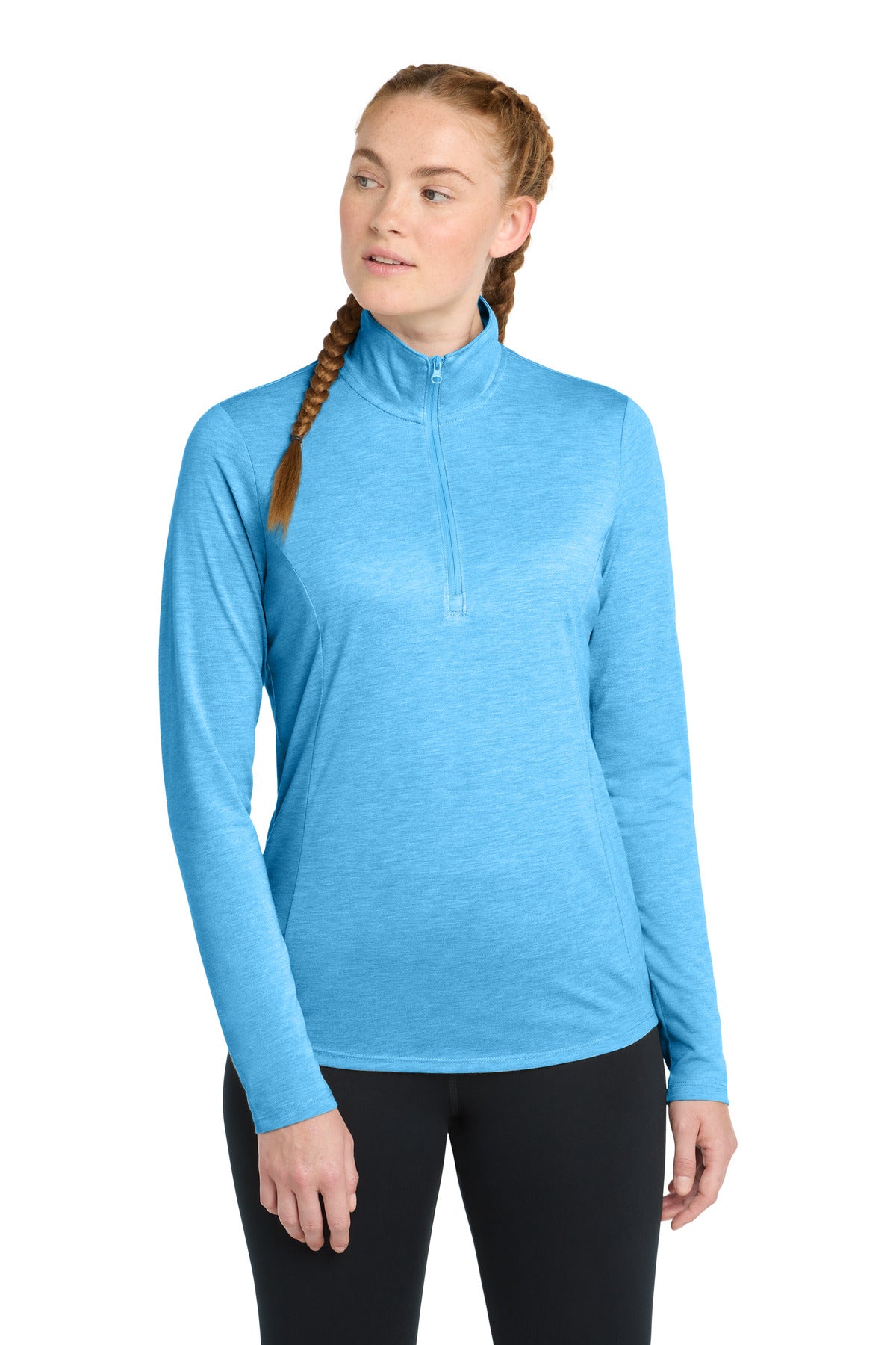 Sport-Tek  Women's PosiCharge  Tri-Blend Wicking 1/4-Zip Pullover. LST407 in Pond Blue Heather