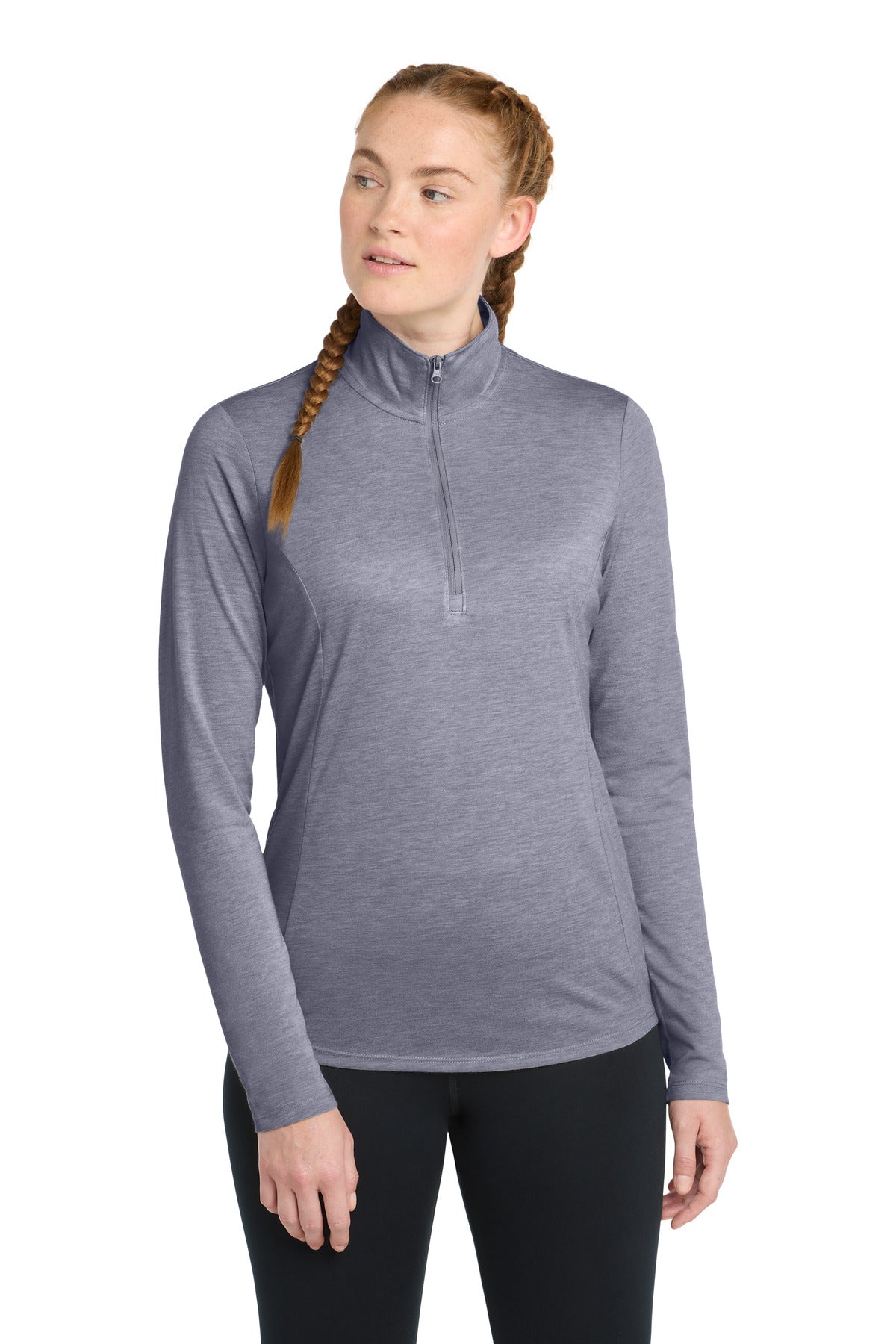 Sport-Tek  Women's PosiCharge  Tri-Blend Wicking 1/4-Zip Pullover. LST407 in True Navy Heather