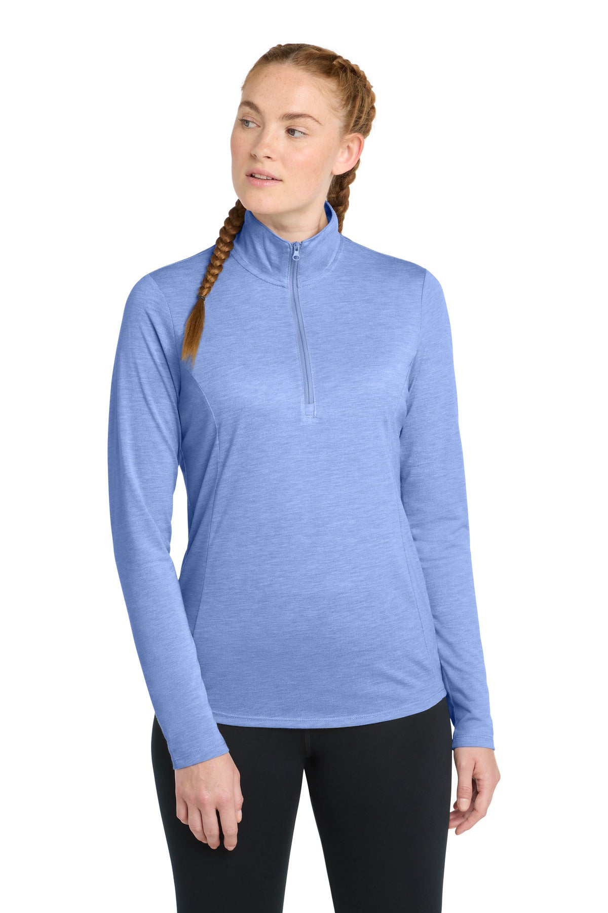 Sport-Tek  Women's PosiCharge  Tri-Blend Wicking 1/4-Zip Pullover. LST407 in True Royal Heather