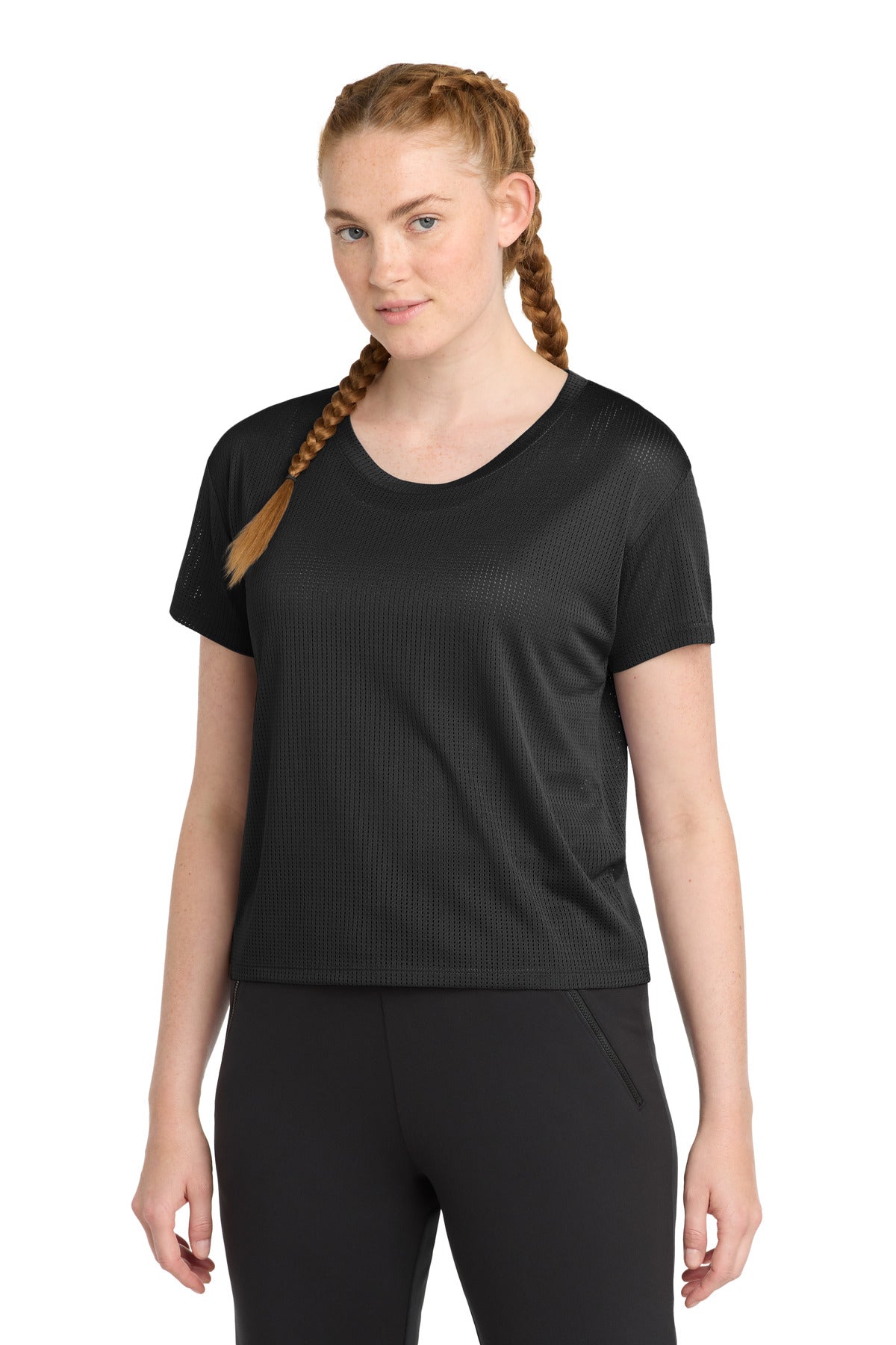 Sport-Tek  Women's PosiCharge  Draft Crop Tee. LST411 in Black
