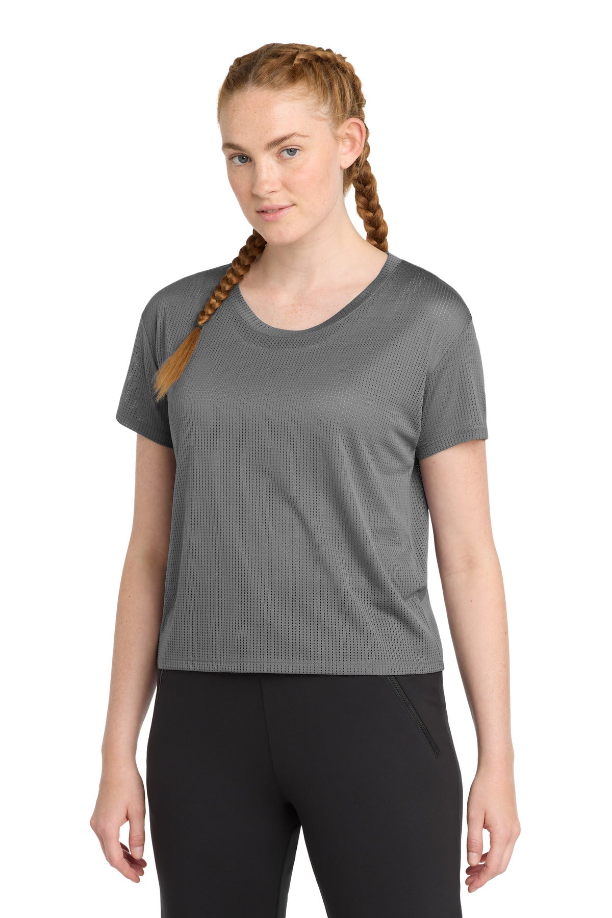 Sport-Tek  Women's PosiCharge  Draft Crop Tee. LST411 in Dark Grey